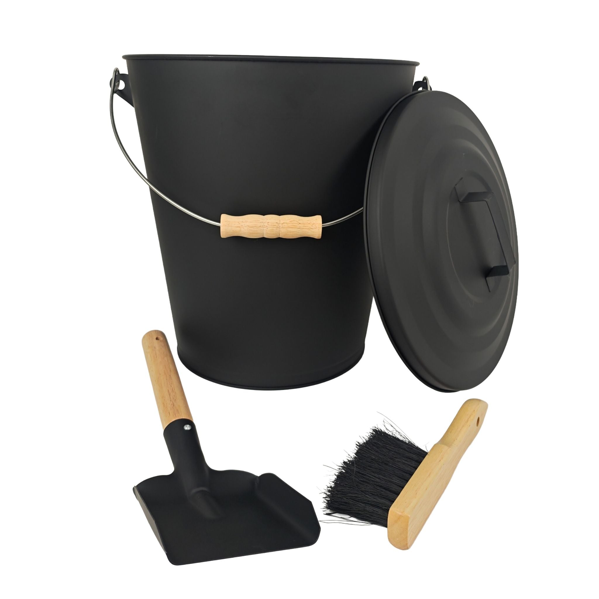 Ascheeimer mit Feger & Schaufel Hellbraun-Schwarz von Relaxdays