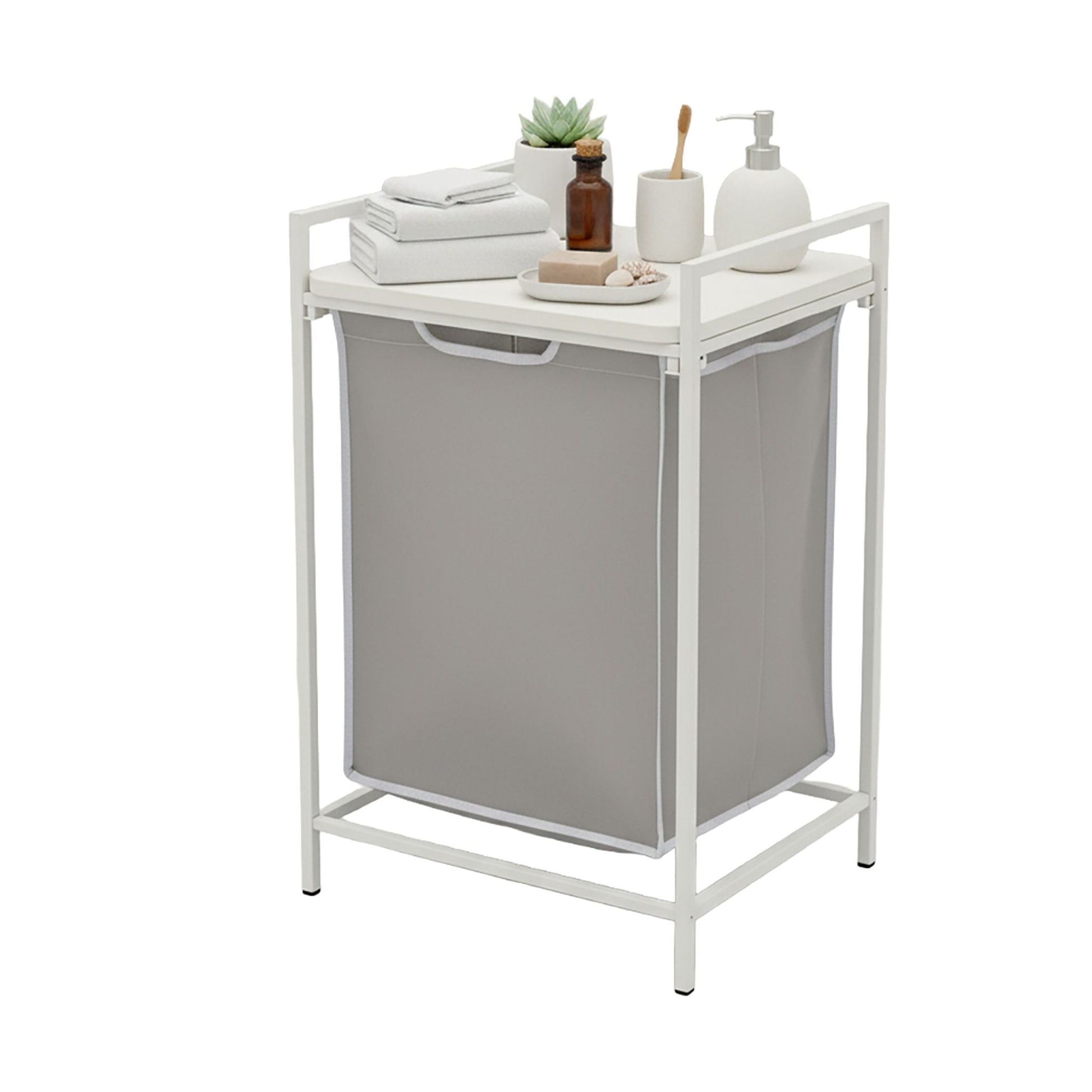 Wäschesammler mit Ablage Weiss-Grau von Relaxdays