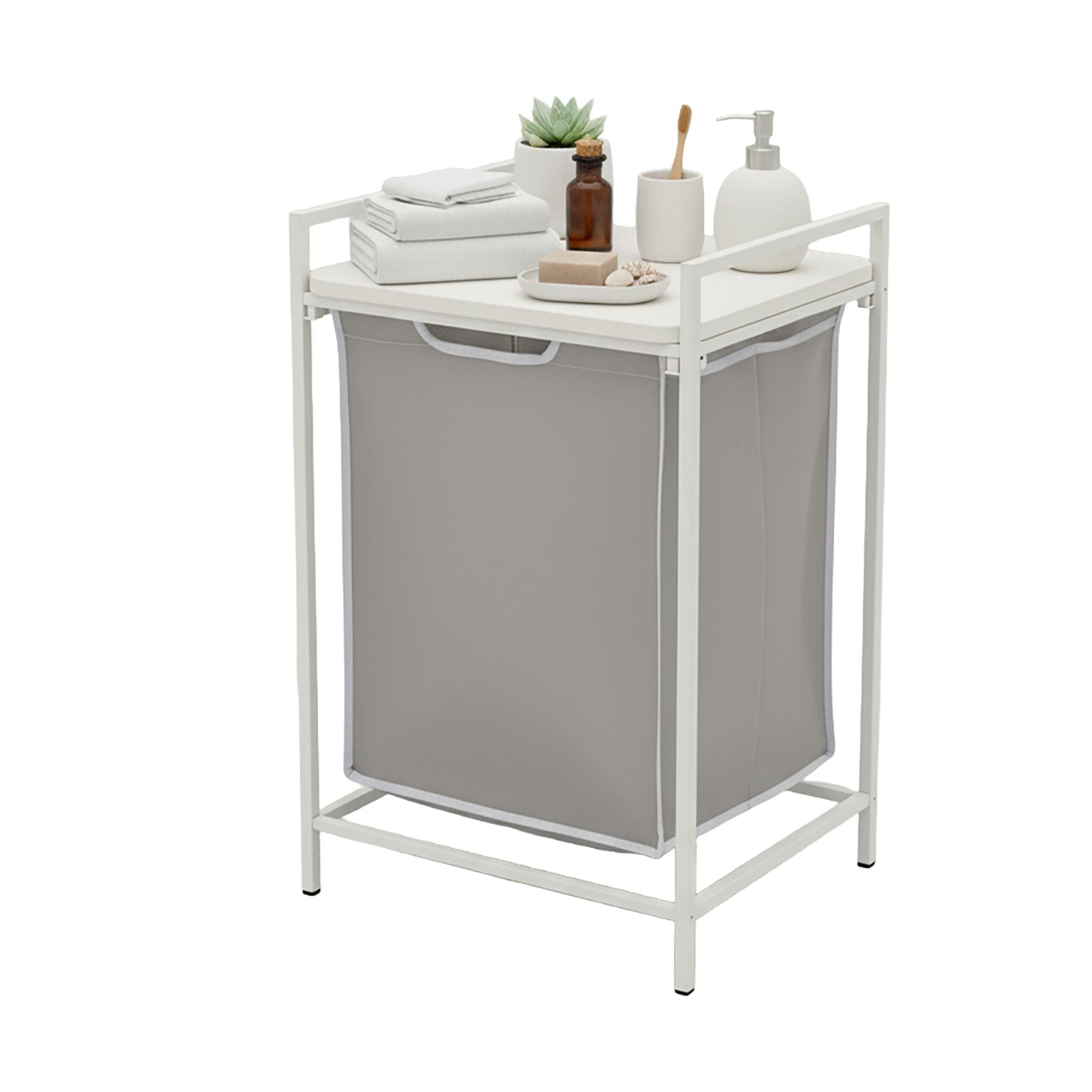 Wäschesammler mit Ablage Weiss-Grau von Relaxdays