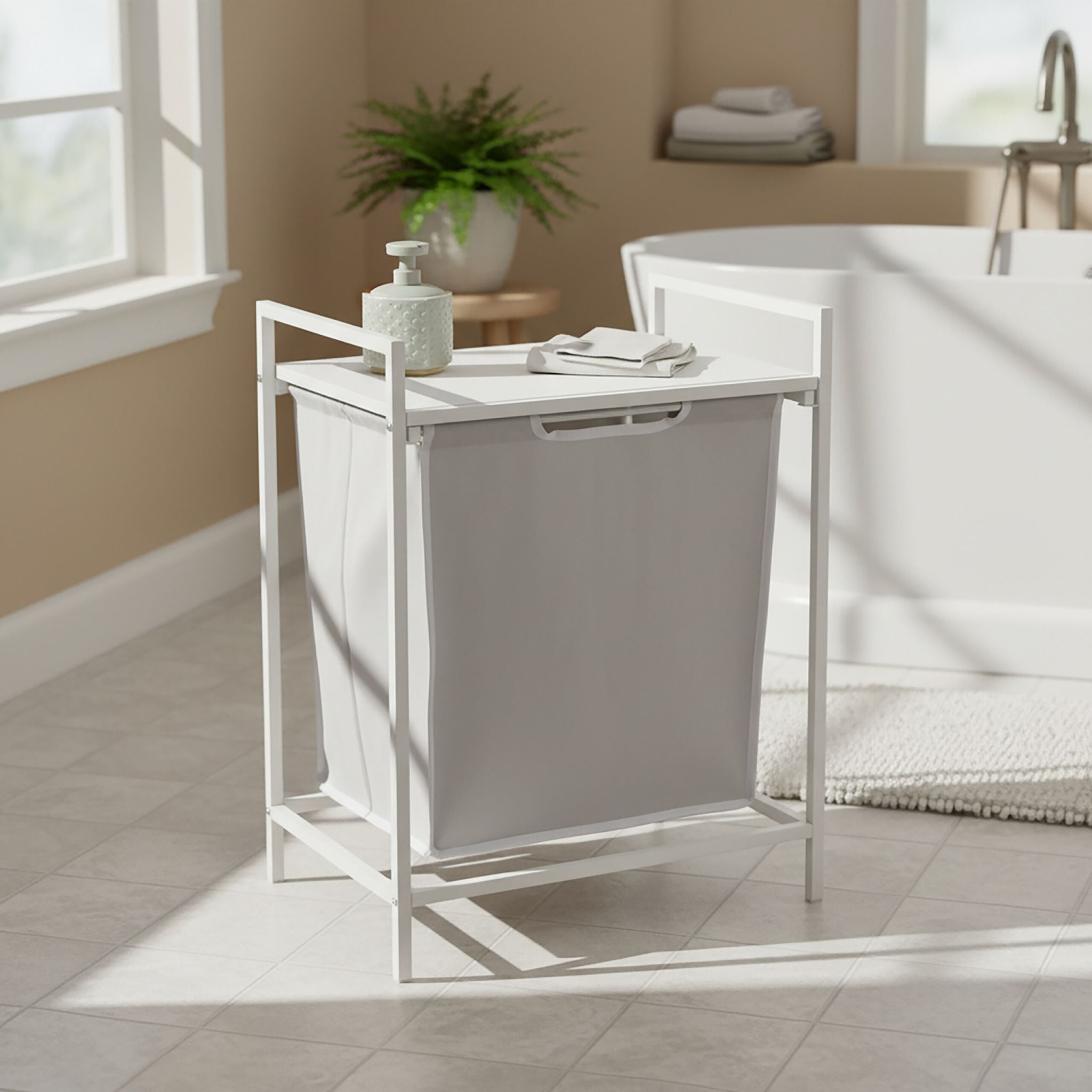 Wäschesammler mit Ablage Weiss-Grau von Relaxdays