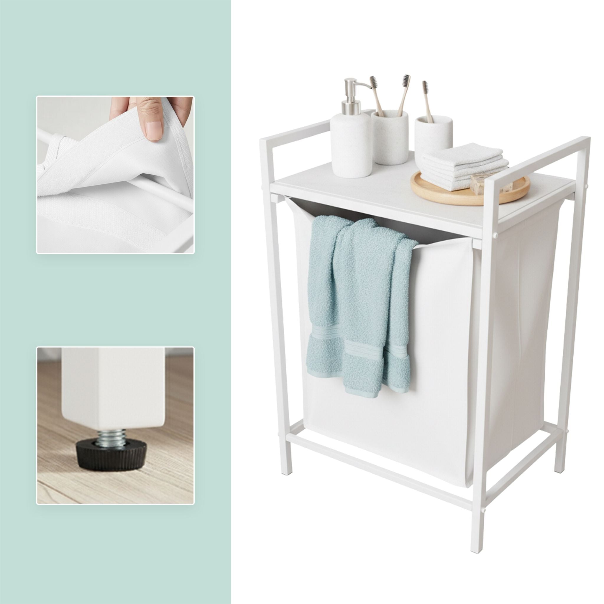 Wäschesammler mit Ablage Weiss-Grau von Relaxdays