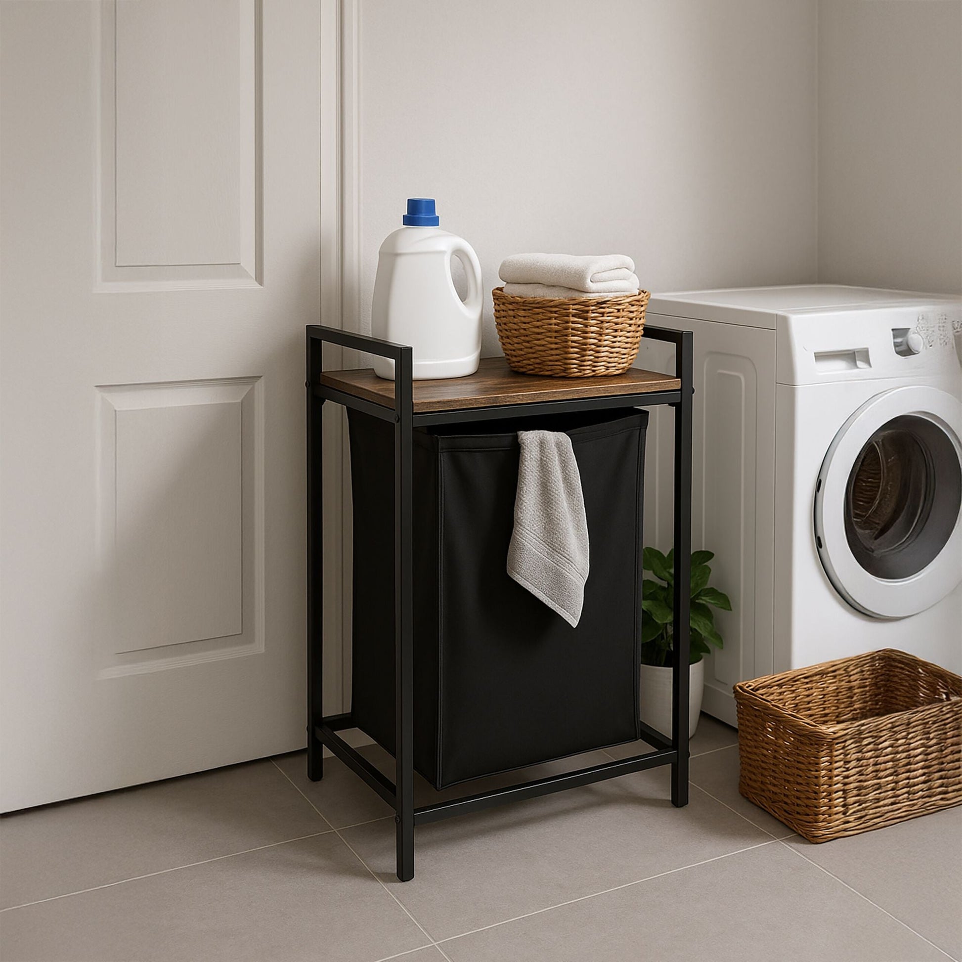 Wäschesammler mit Ablage Braun-Schwarz von Relaxdays