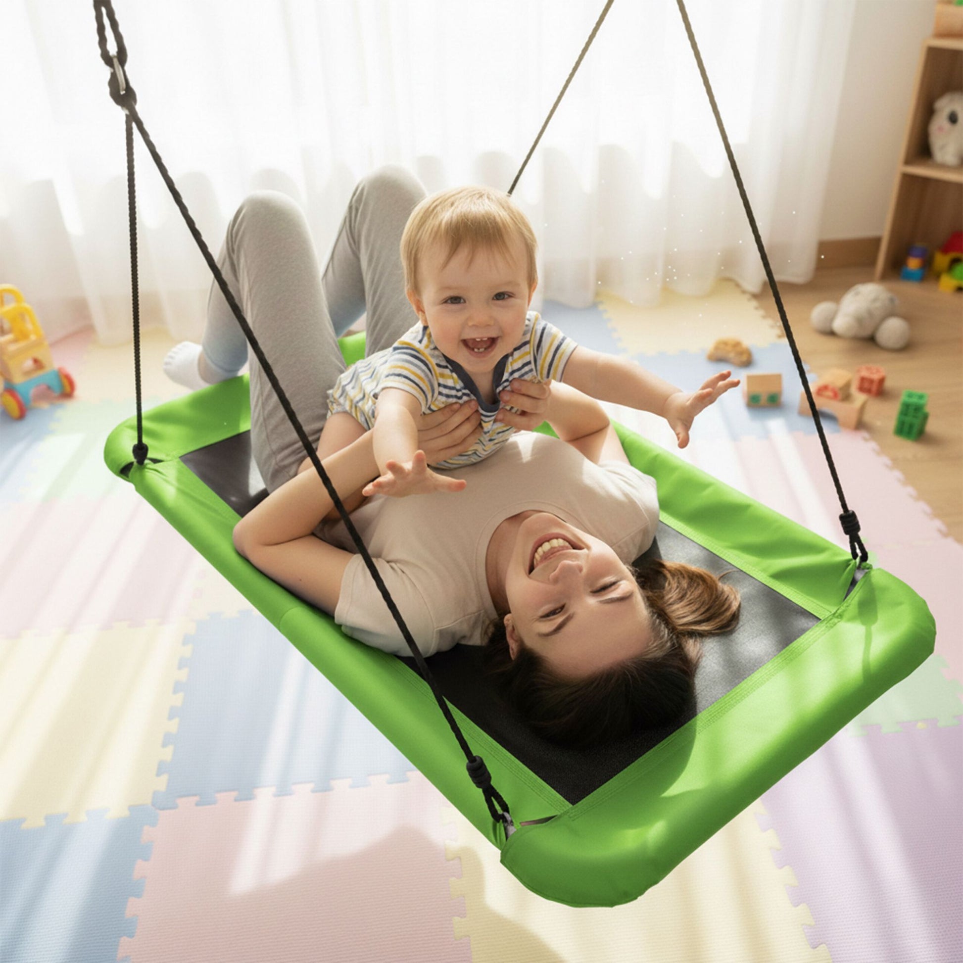 Nestschaukel eckig 150 kg Weiss-Grün-Schwarz von Relaxdays