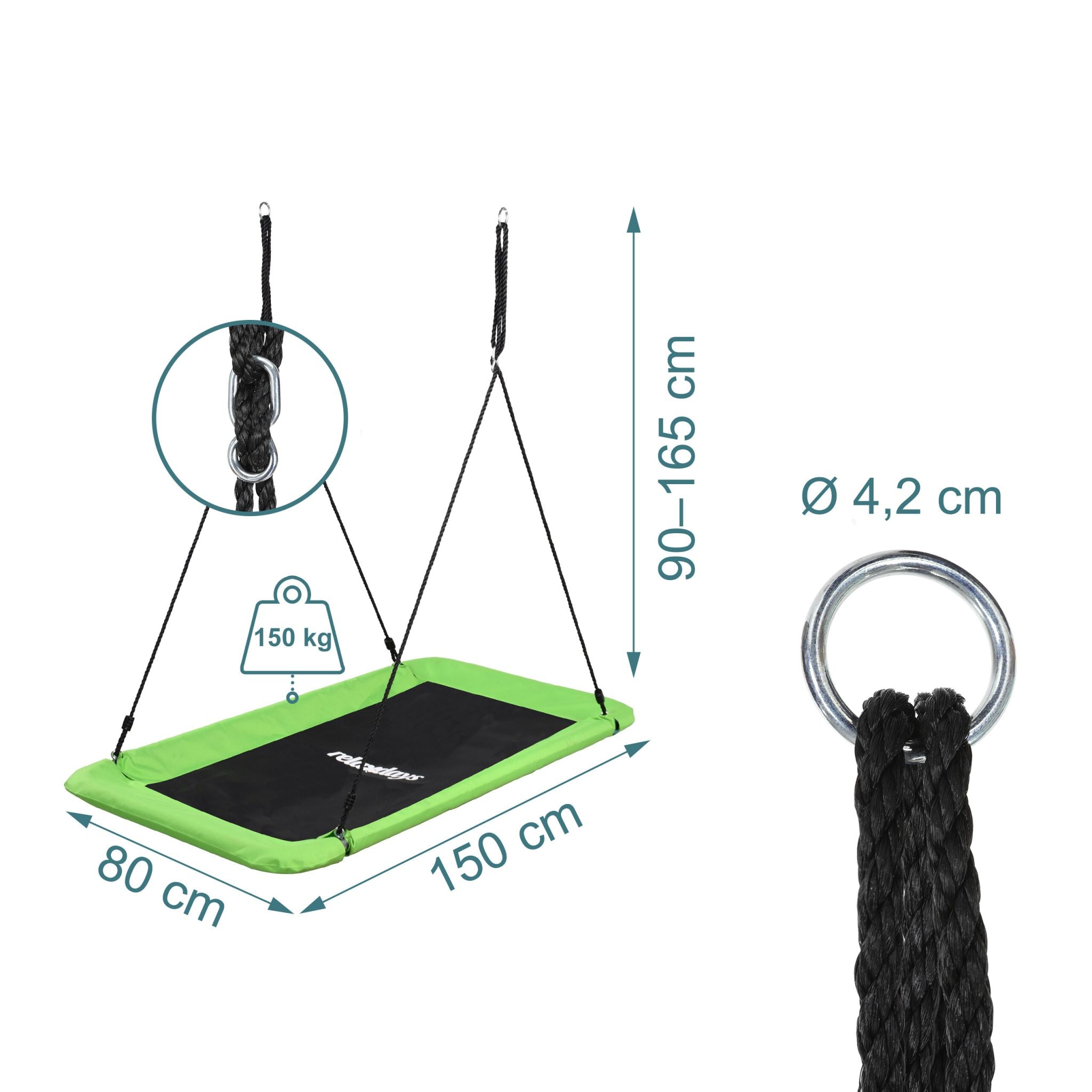 Nestschaukel eckig 150 kg Weiss-Grün-Schwarz von Relaxdays