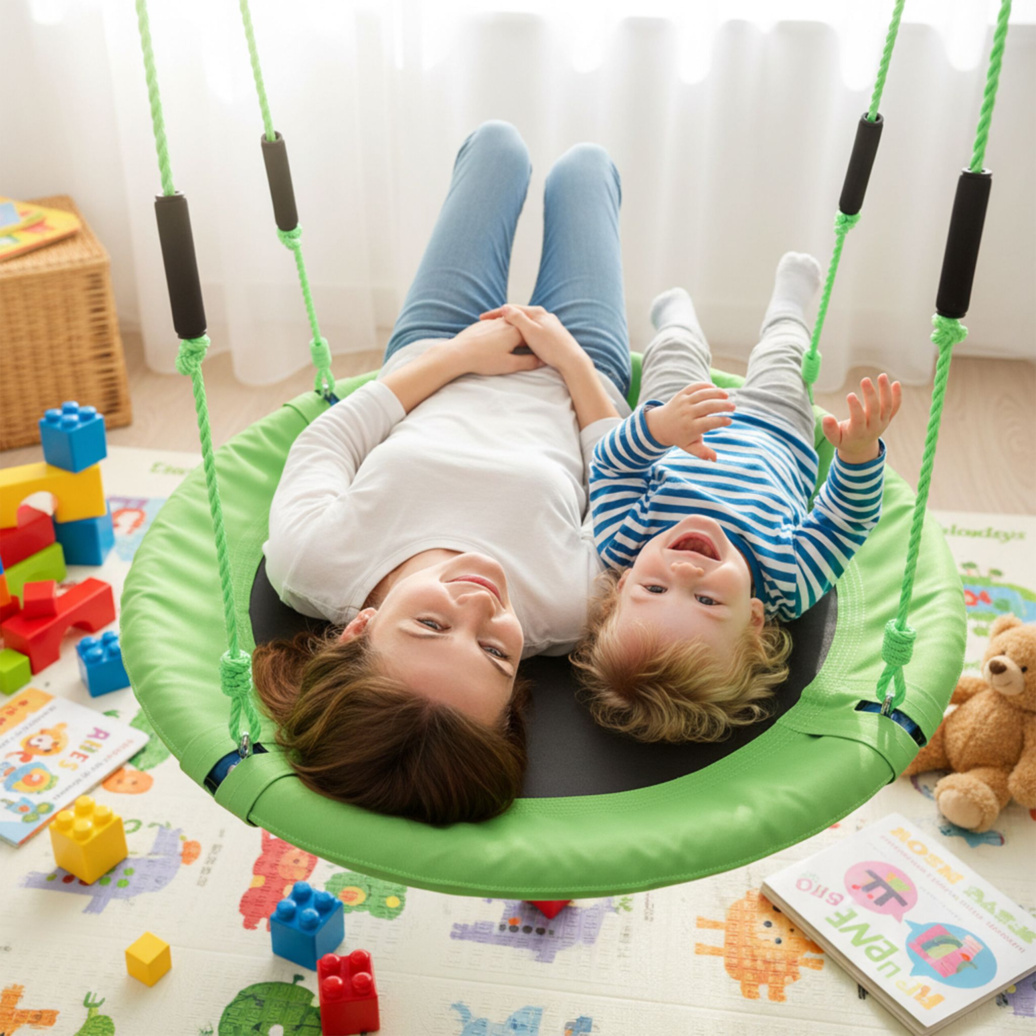 Nestschaukel Kinder Schaumstoffgriffe Weiss-Grün-Schwarz von Relaxdays