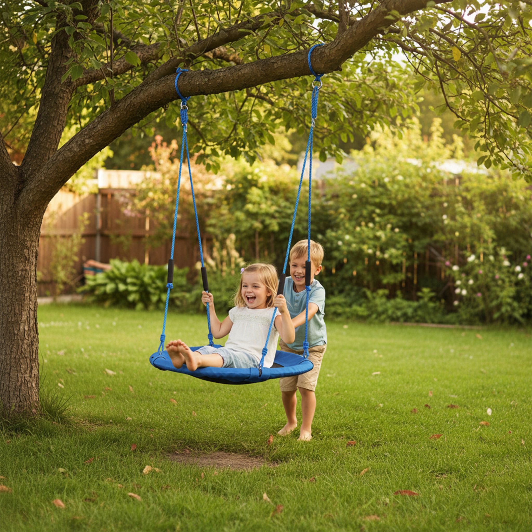 Nestschaukel Kinder Schaumstoffgriffe Weiss-Blau-Schwarz von Relaxdays