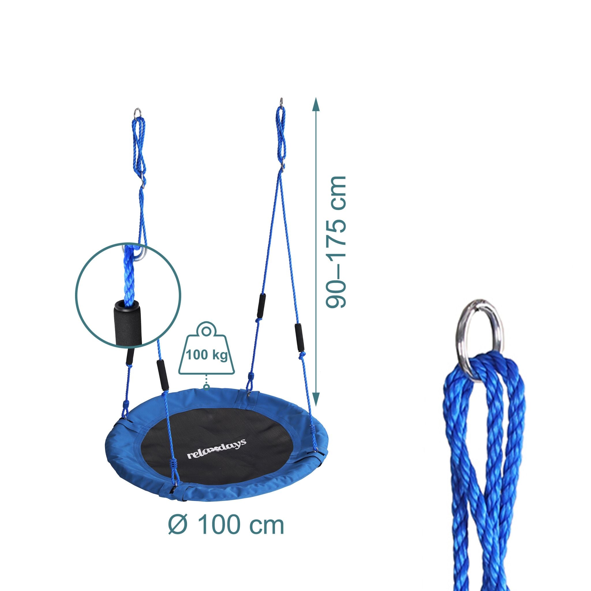 Nestschaukel Kinder Schaumstoffgriffe Weiss-Blau-Schwarz von Relaxdays