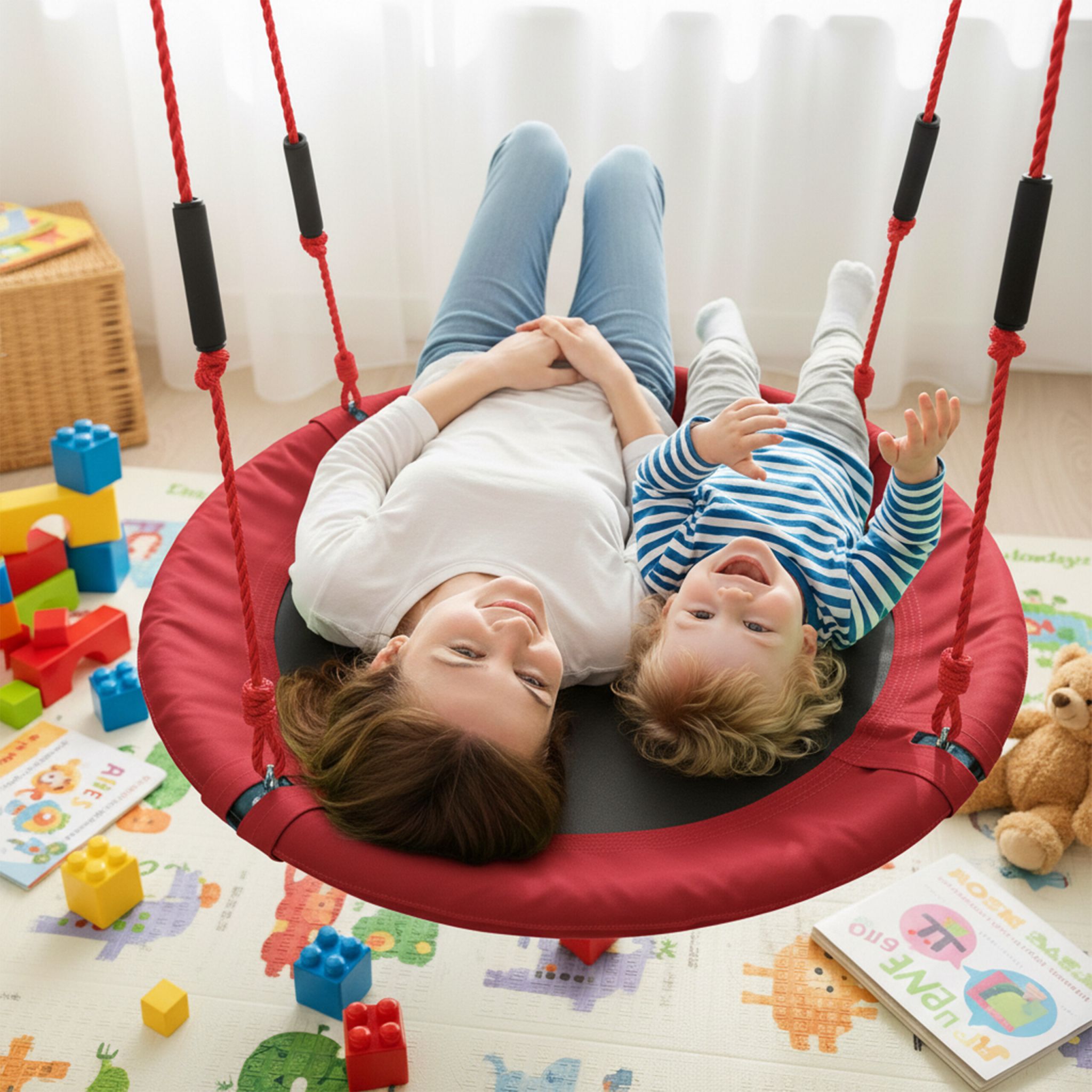 Nestschaukel Kinder Schaumstoffgriffe Weiss-Rot-Schwarz von Relaxdays