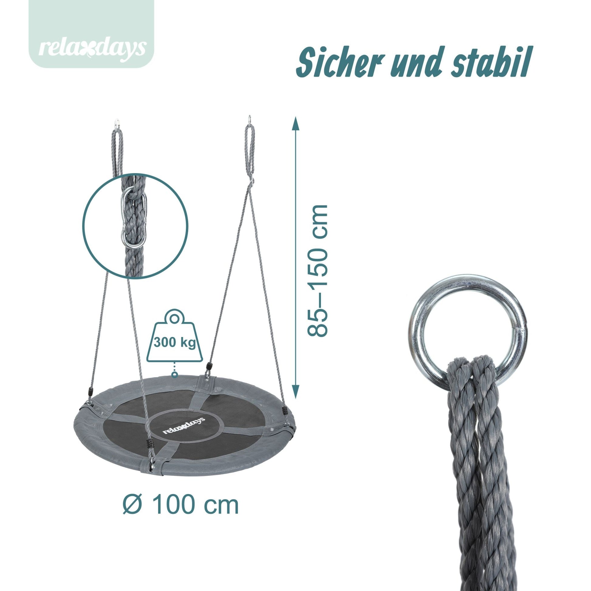 Nestschaukel Kinder bis 300 kg Weiss-Schwarz-Grau von Relaxdays