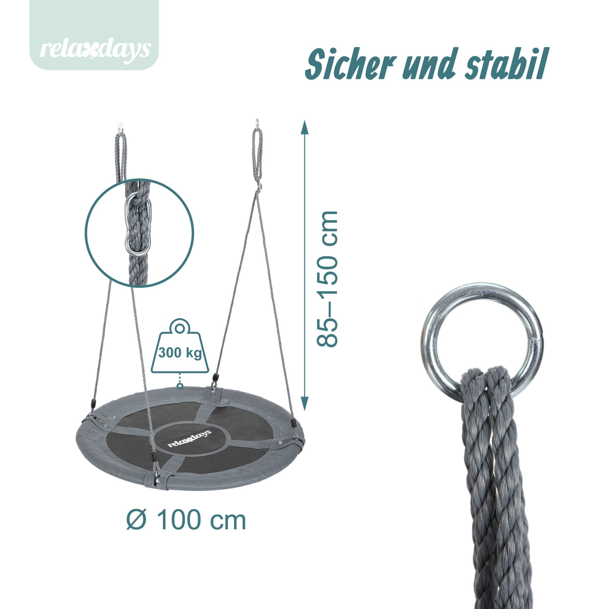 Nestschaukel Kinder bis 300 kg Weiss-Schwarz-Grau von Relaxdays