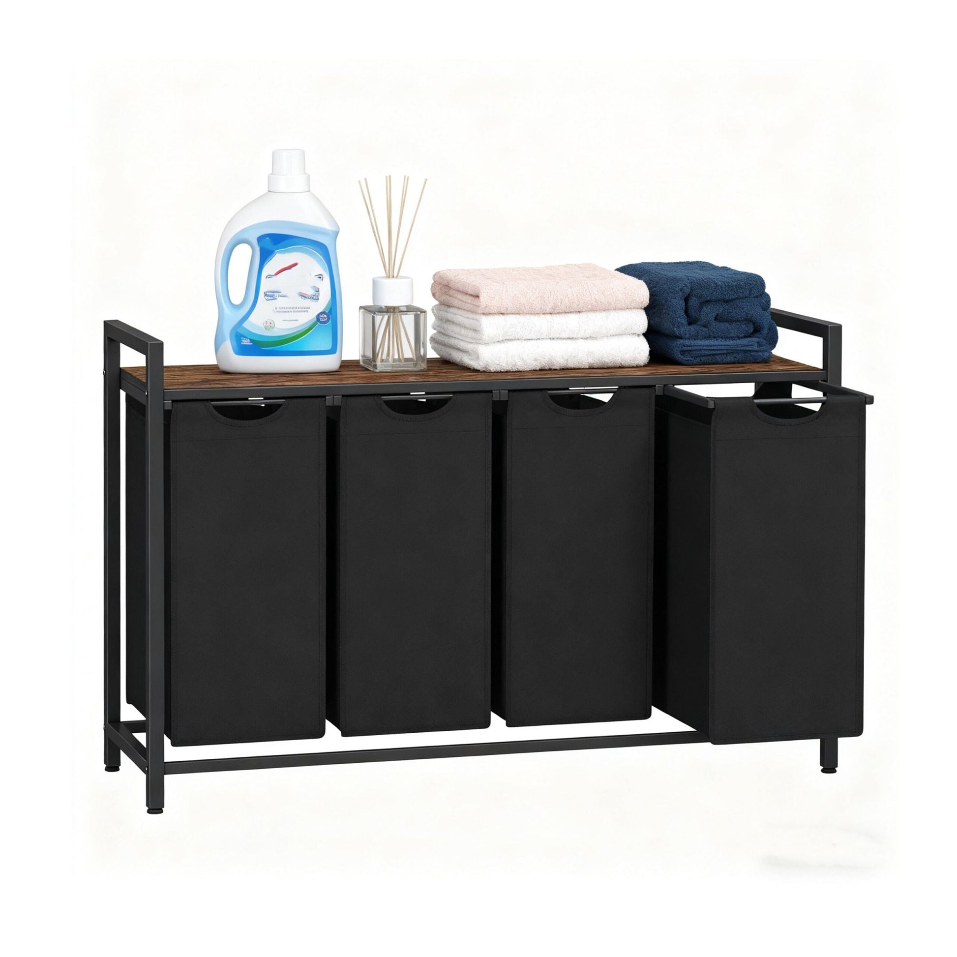 Wäschesammler 4 Fächer mit Ablage Braun-Schwarz von Relaxdays