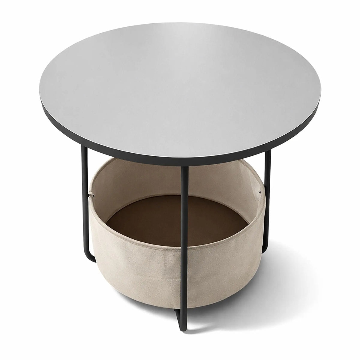 Runder Beistelltisch mit Korb Creme-Grau von Relaxdays