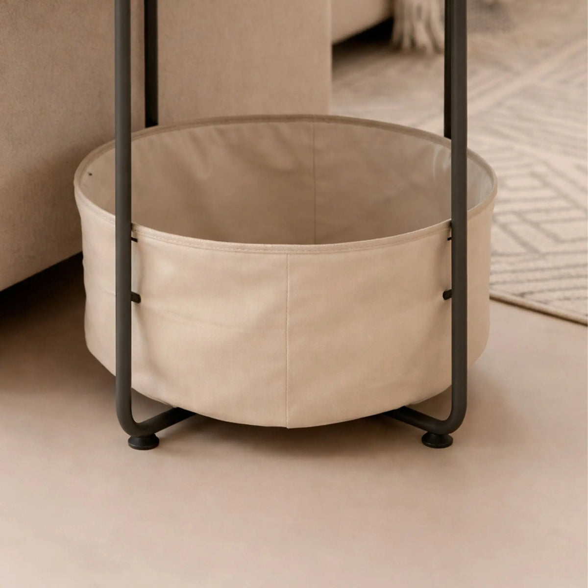 Runder Beistelltisch mit Korb Creme-Grau von Relaxdays