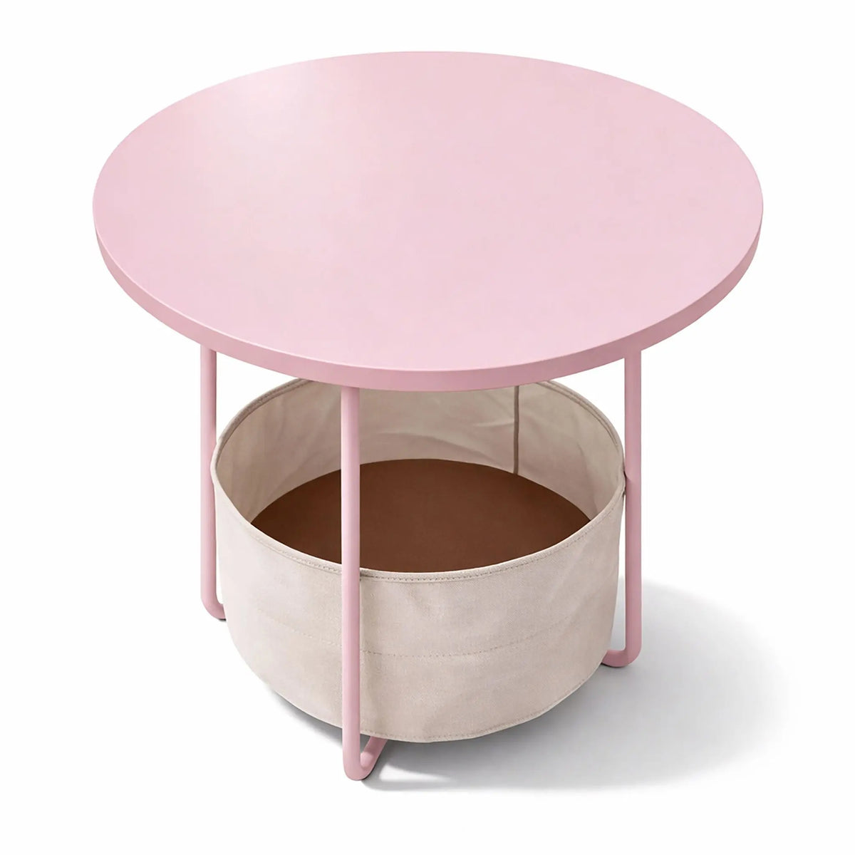 Runder Beistelltisch mit Korb Creme-Rosa von Relaxdays
