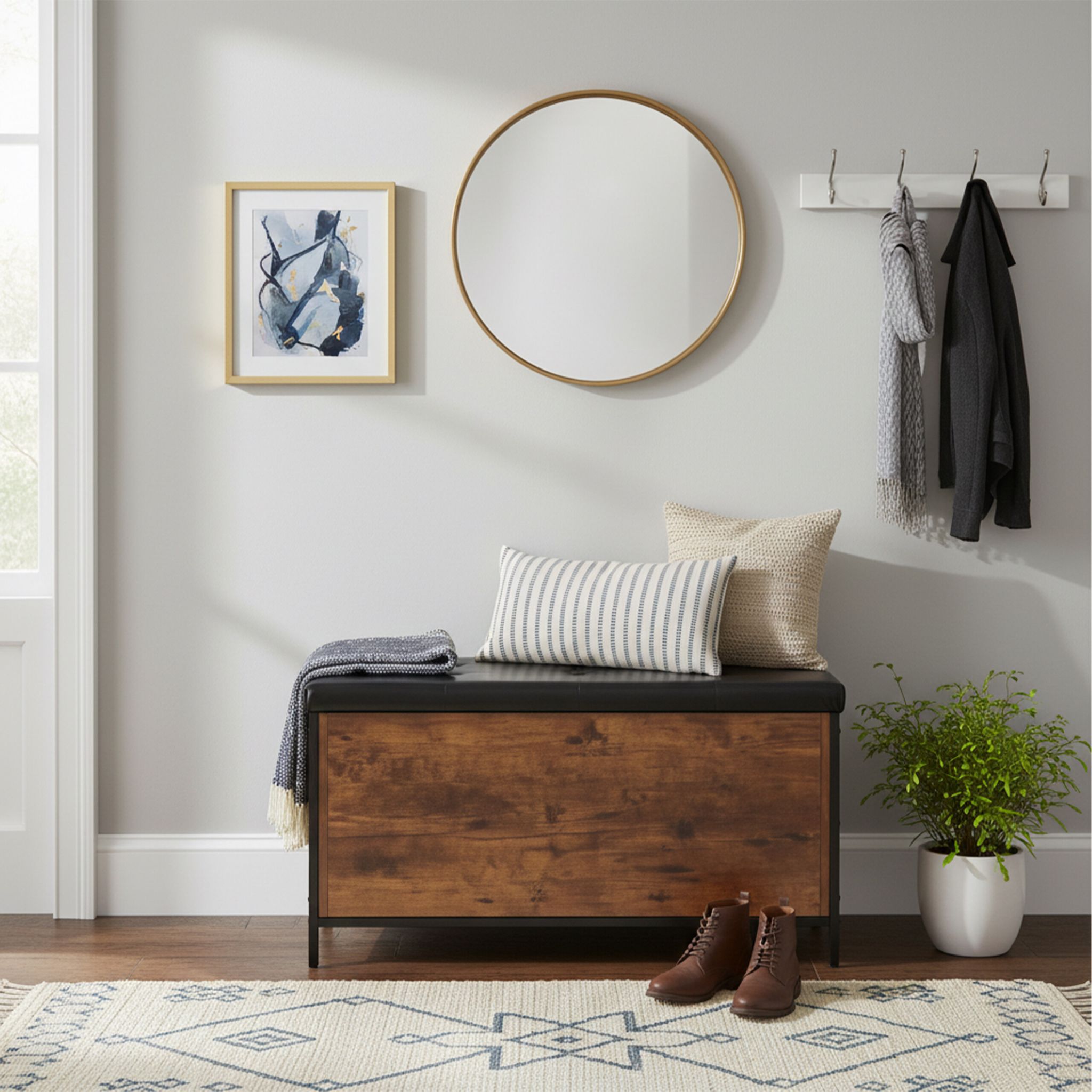 Sitzbank mit Stauraum Kunstleder Braun-Schwarz von Relaxdays