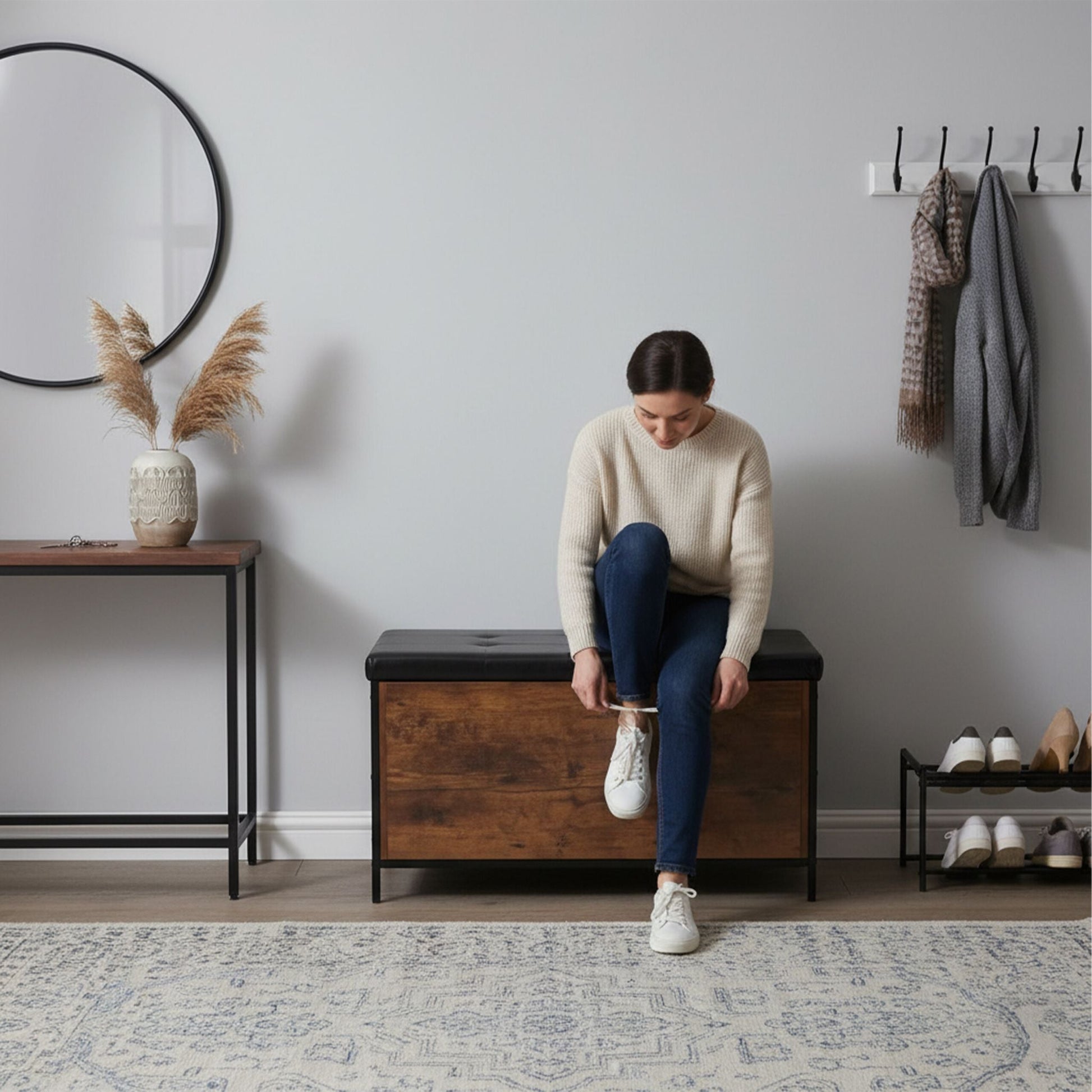 Sitzbank mit Stauraum Kunstleder Braun-Schwarz von Relaxdays
