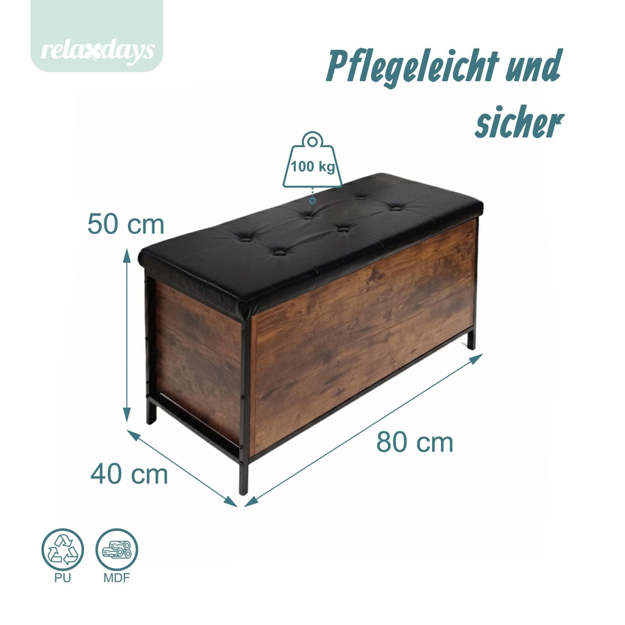 Sitzbank mit Stauraum Kunstleder Braun-Schwarz von Relaxdays