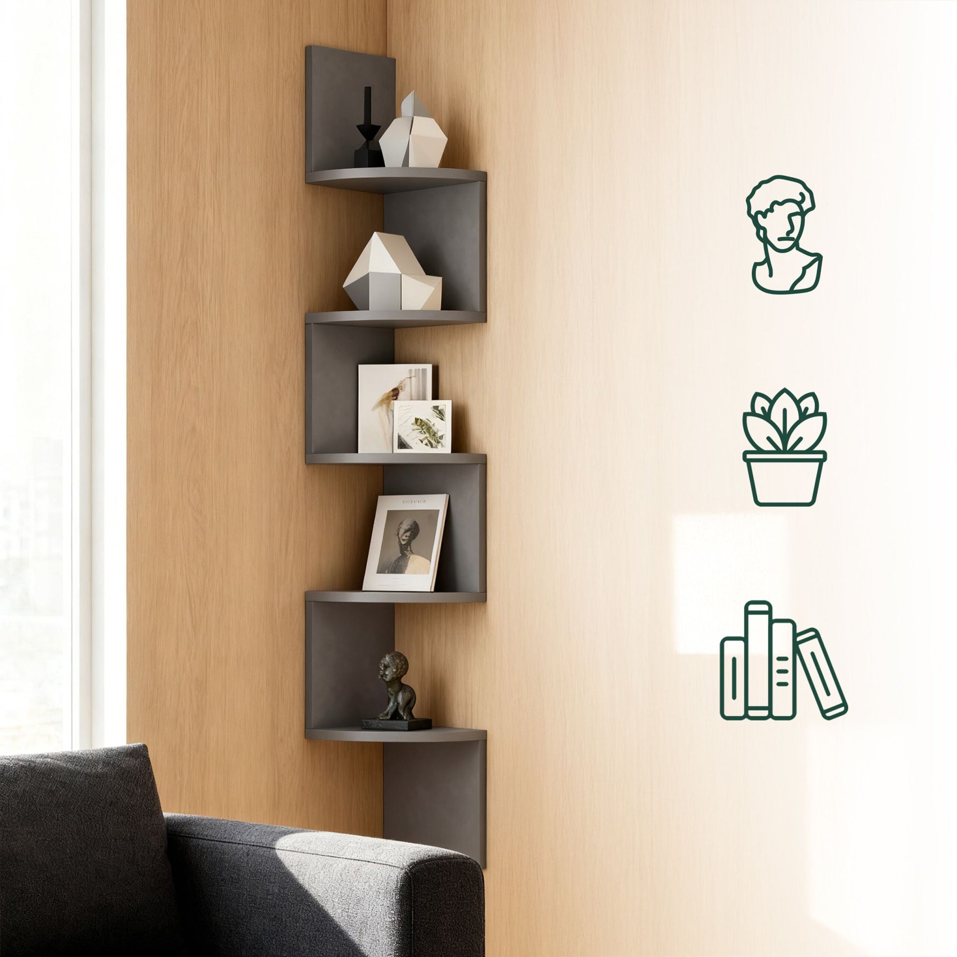 Eckregal Wand 5 Etagen Anthrazit von Relaxdays