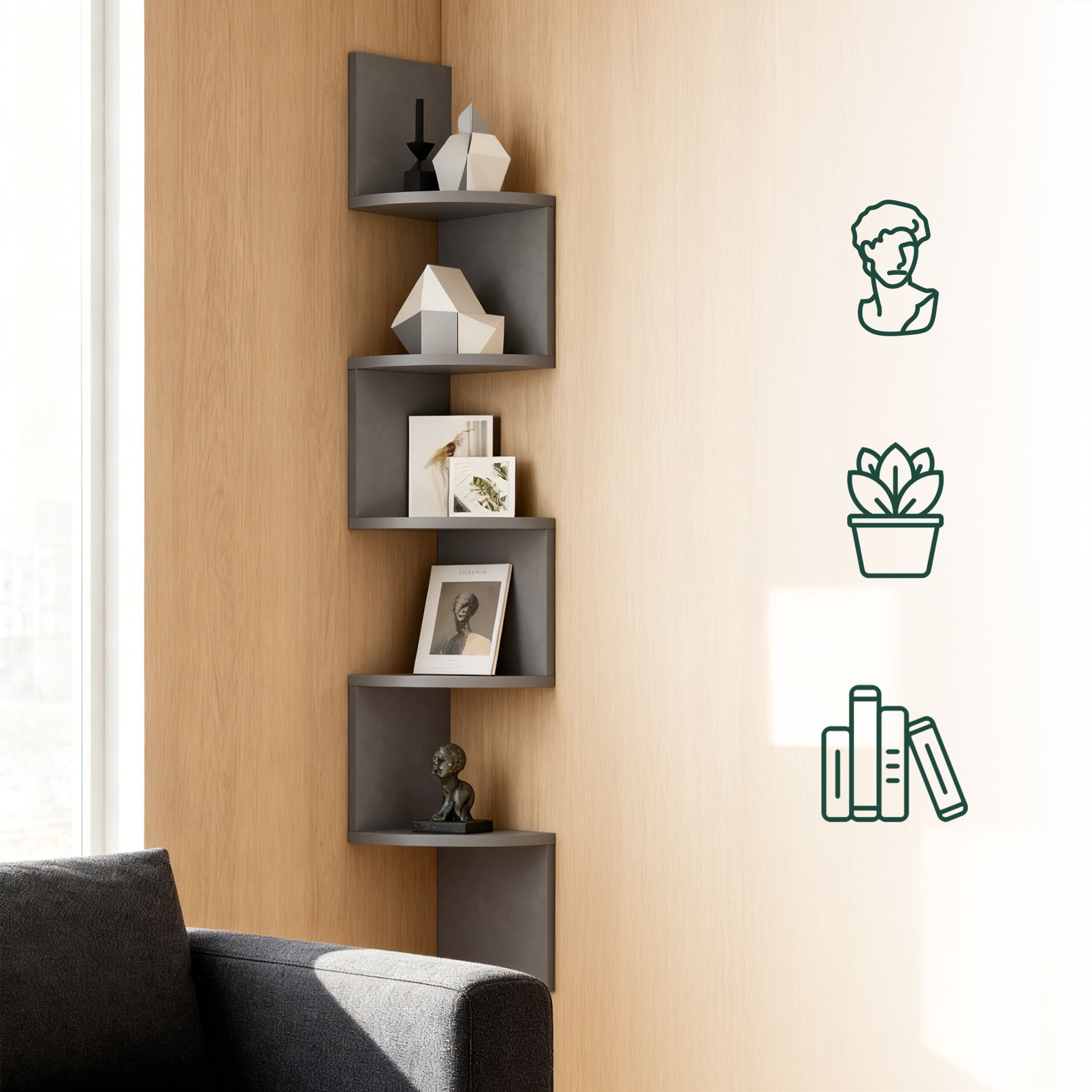 Eckregal Wand 5 Etagen Anthrazit von Relaxdays
