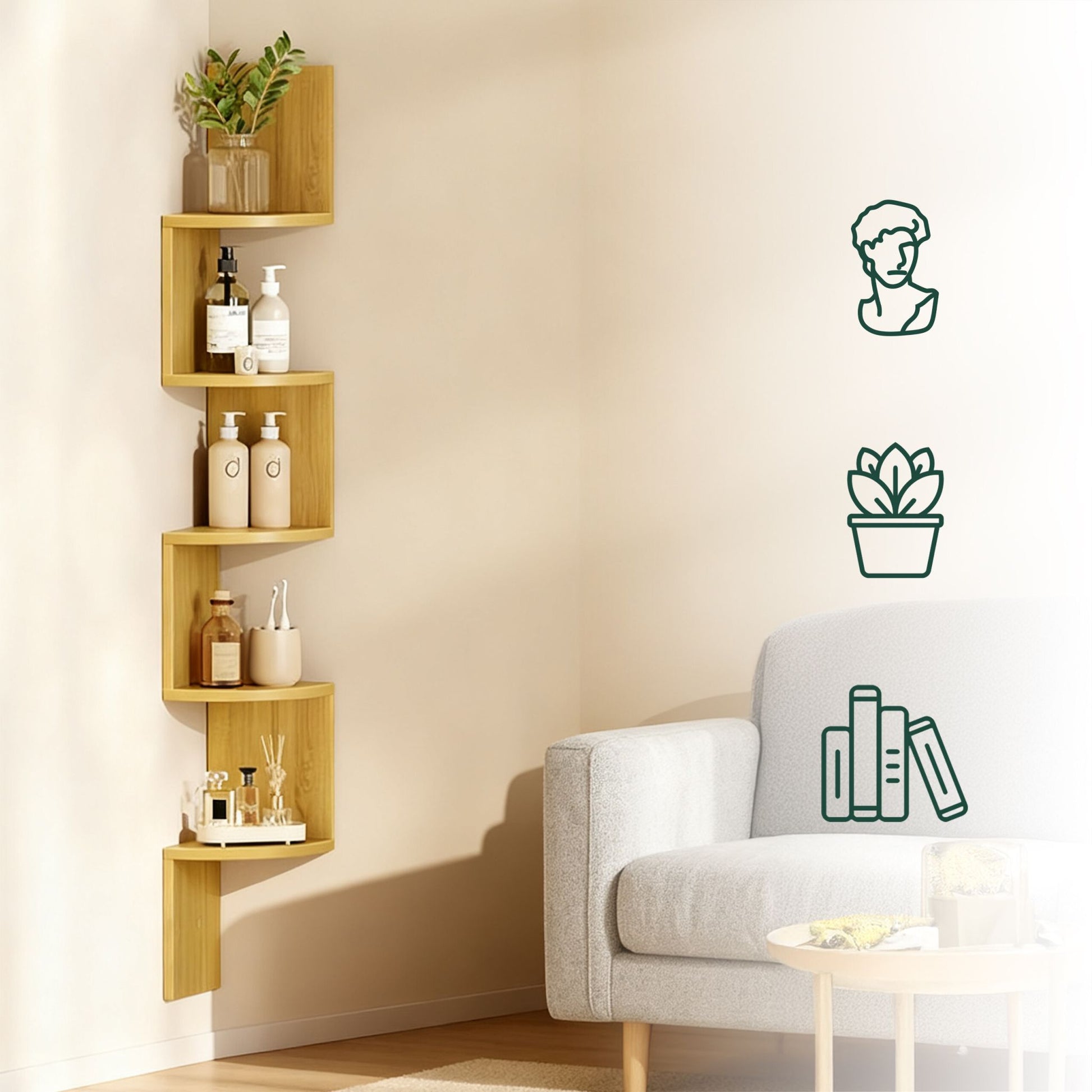 Eckregal Wand 5 Etagen Hellbraun von Relaxdays