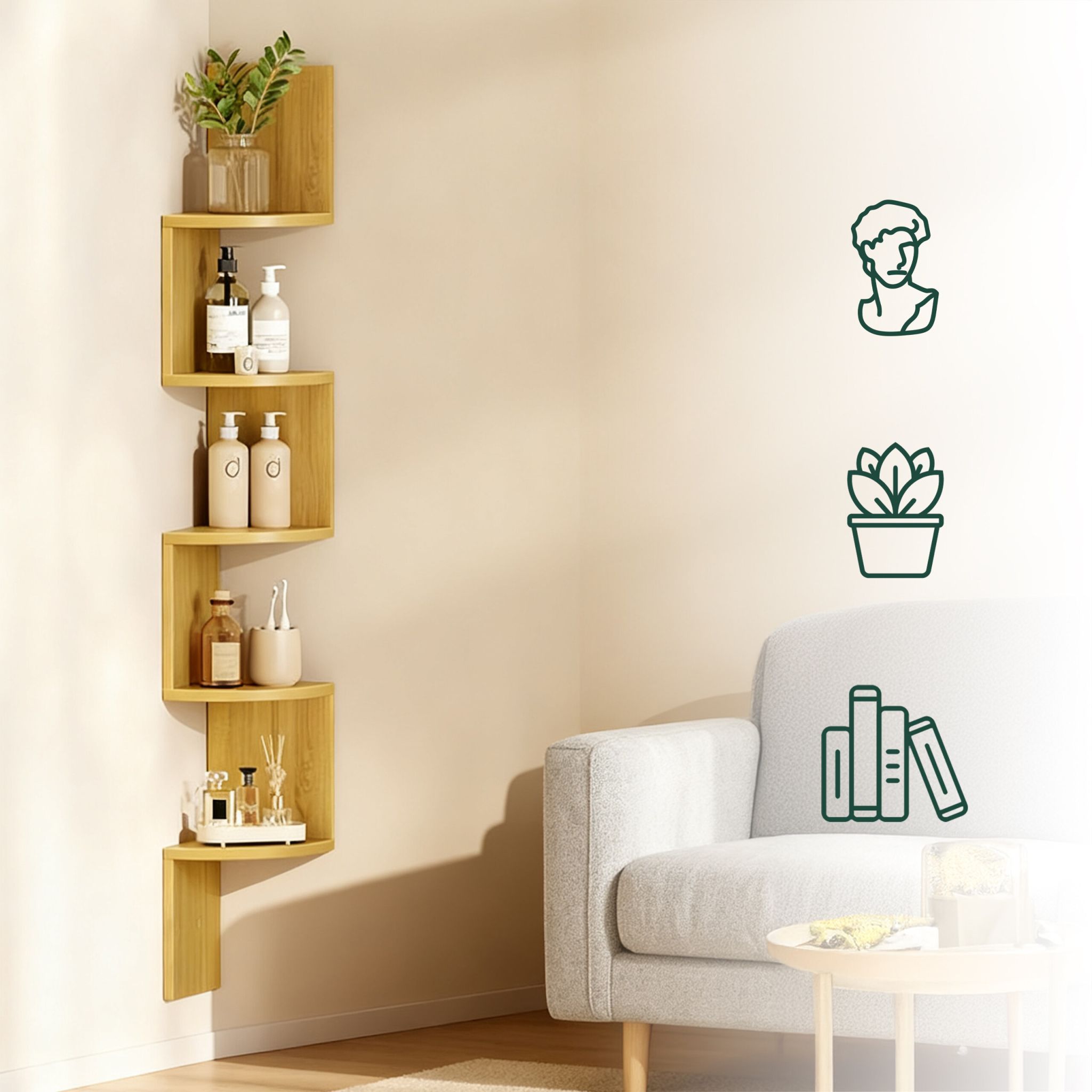 Eckregal Wand 5 Etagen Hellbraun von Relaxdays