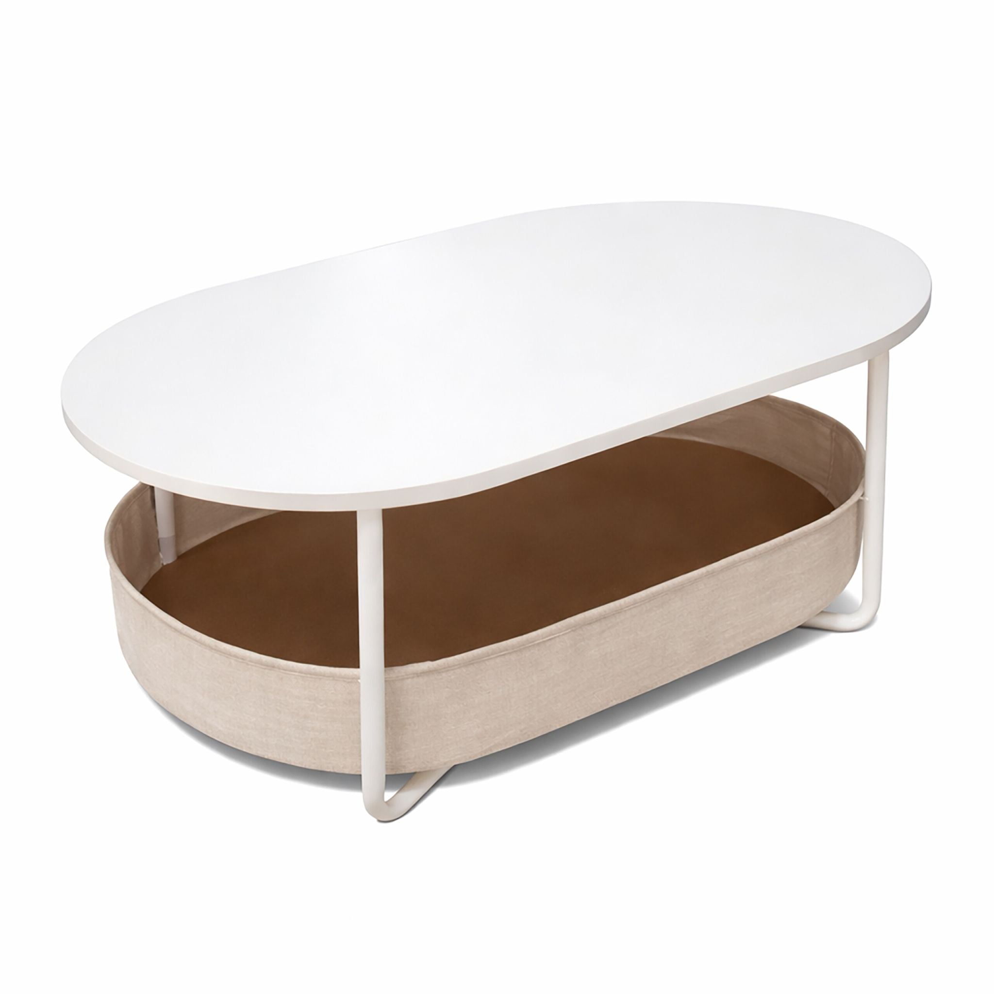 Ovaler Couchtisch mit Stauraum Beige-Weiss von Relaxdays