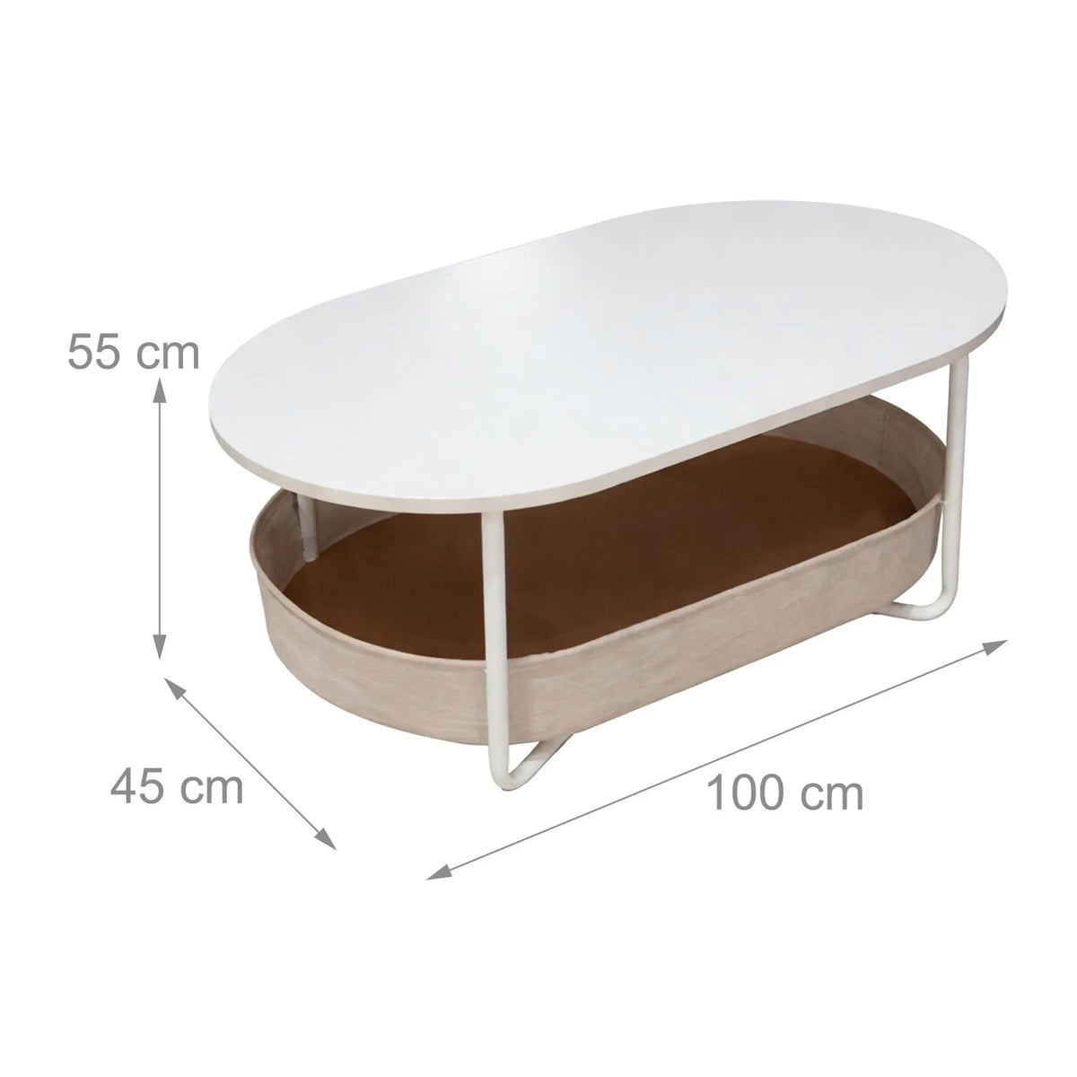 Ovaler Couchtisch mit Stauraum Beige-Weiss von Relaxdays