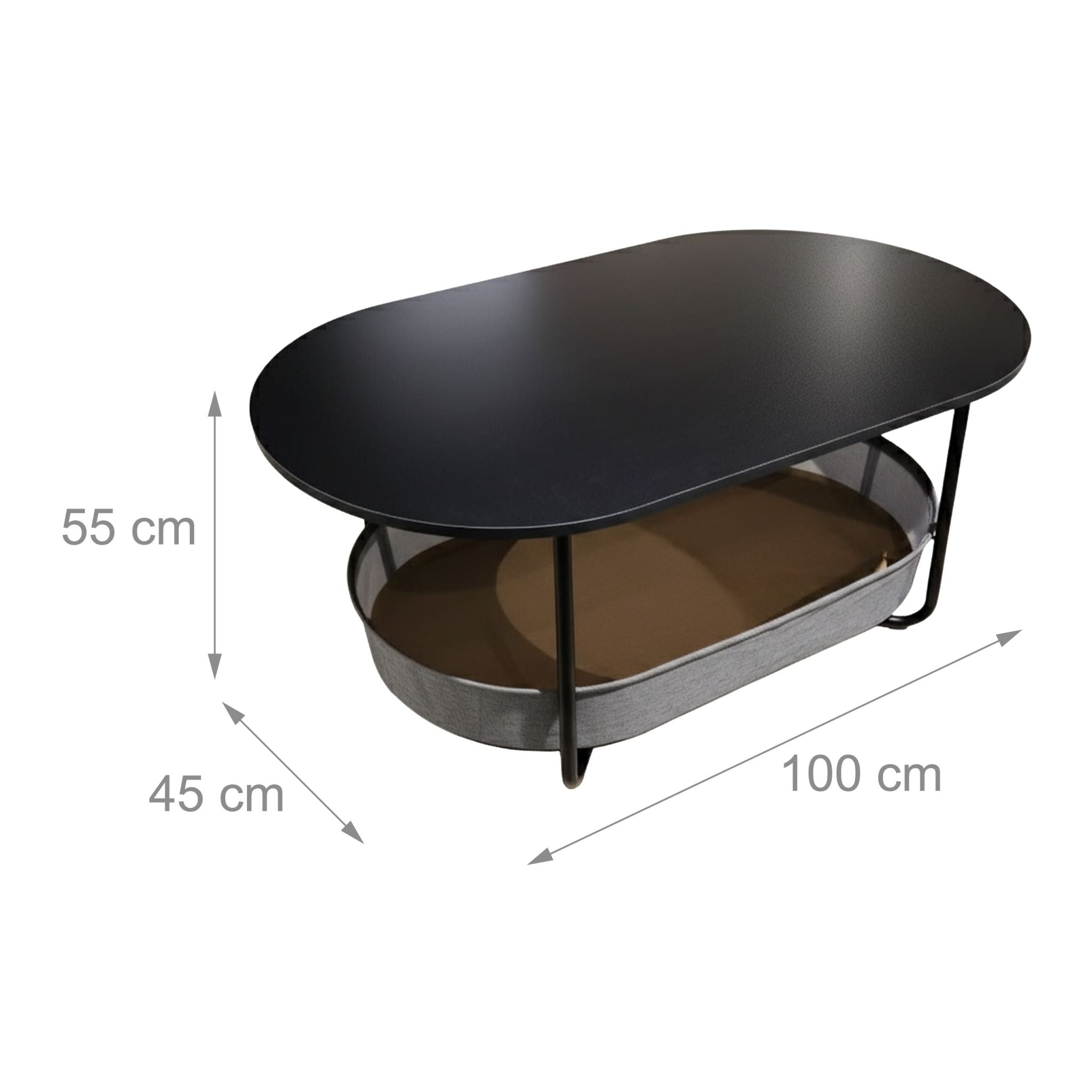 Ovaler Couchtisch mit Stauraum Anthrazit-Schwarz von Relaxdays
