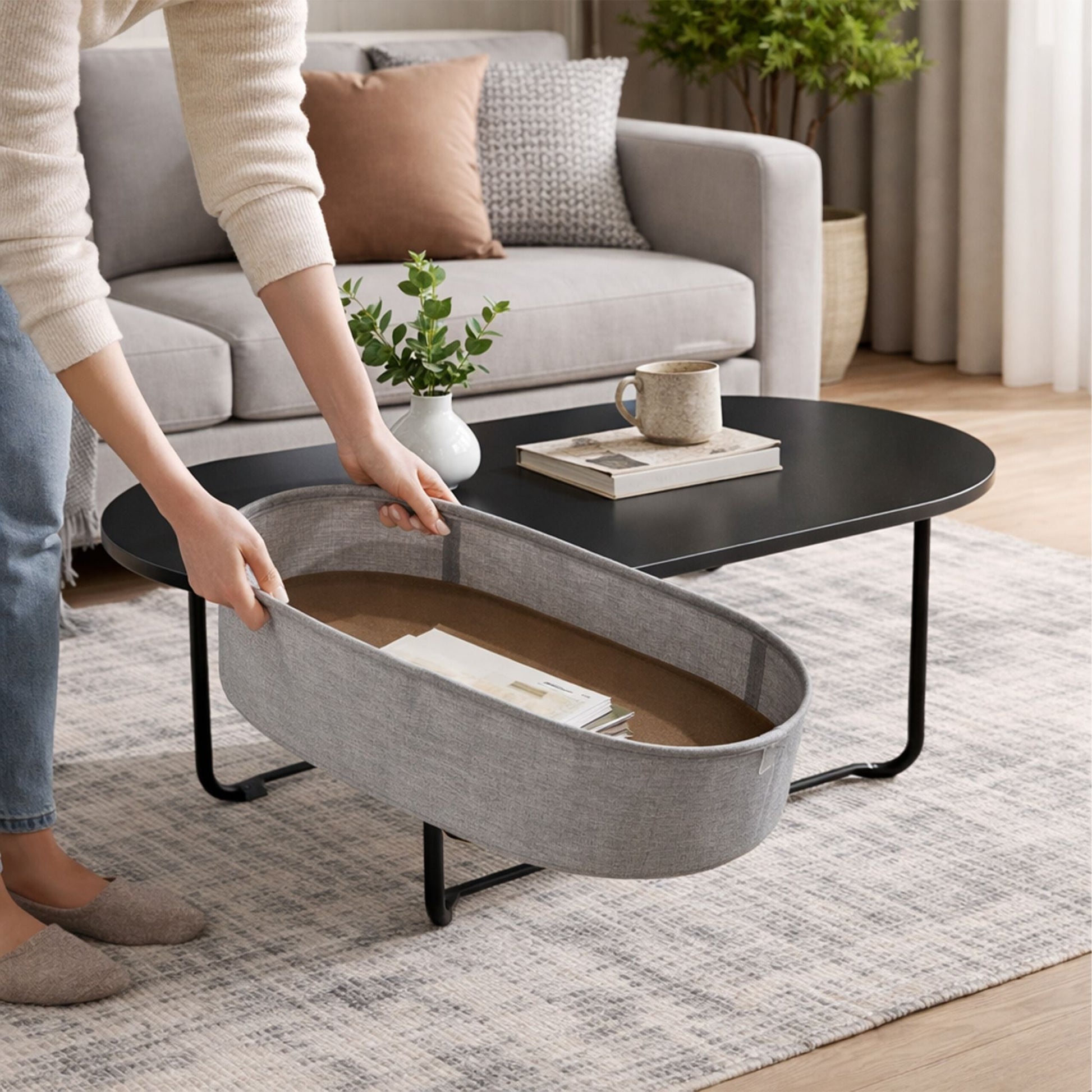 Ovaler Couchtisch mit Stauraum Anthrazit-Schwarz von Relaxdays