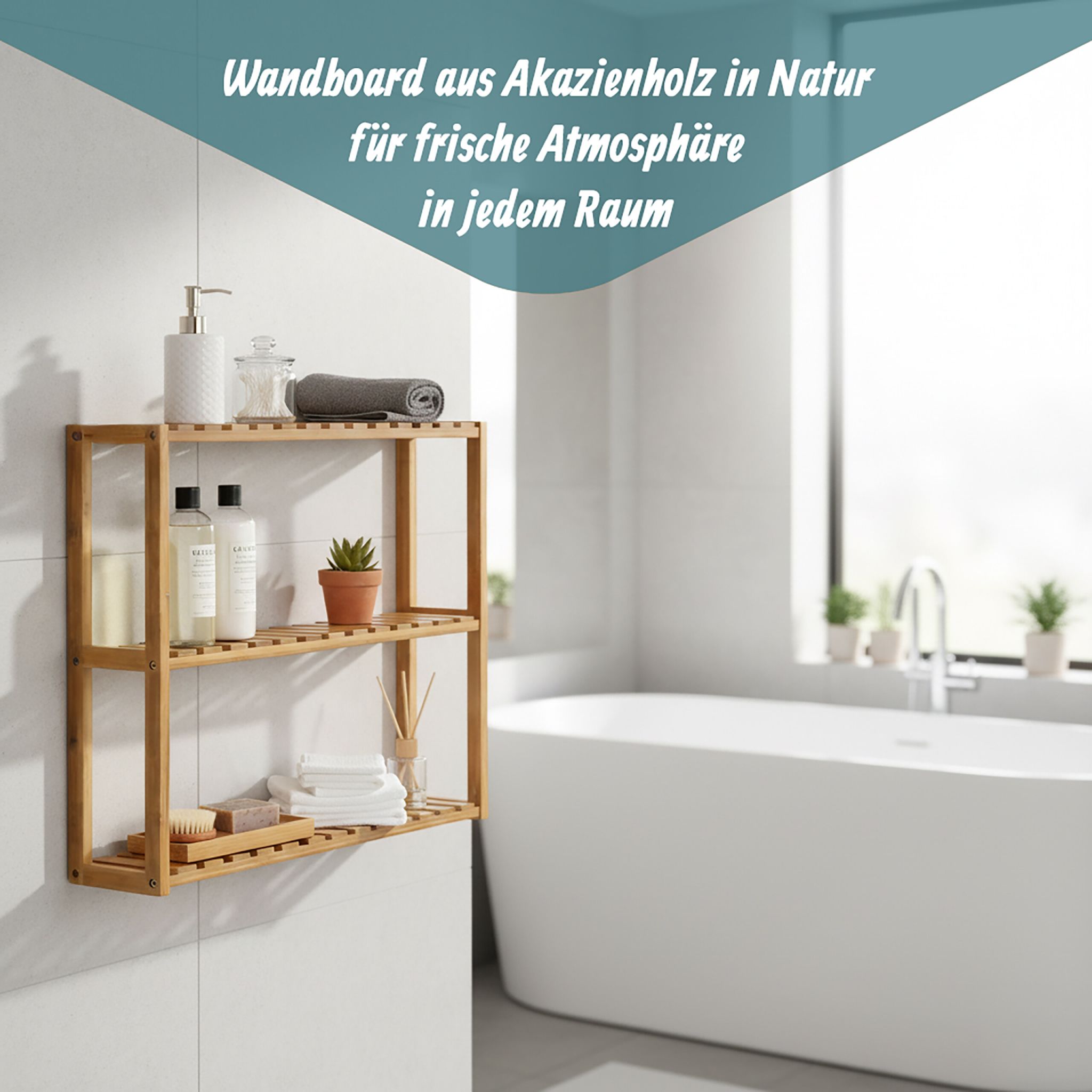 Schmales Wandregal mit 3 Ablagen Hellbraun von Relaxdays