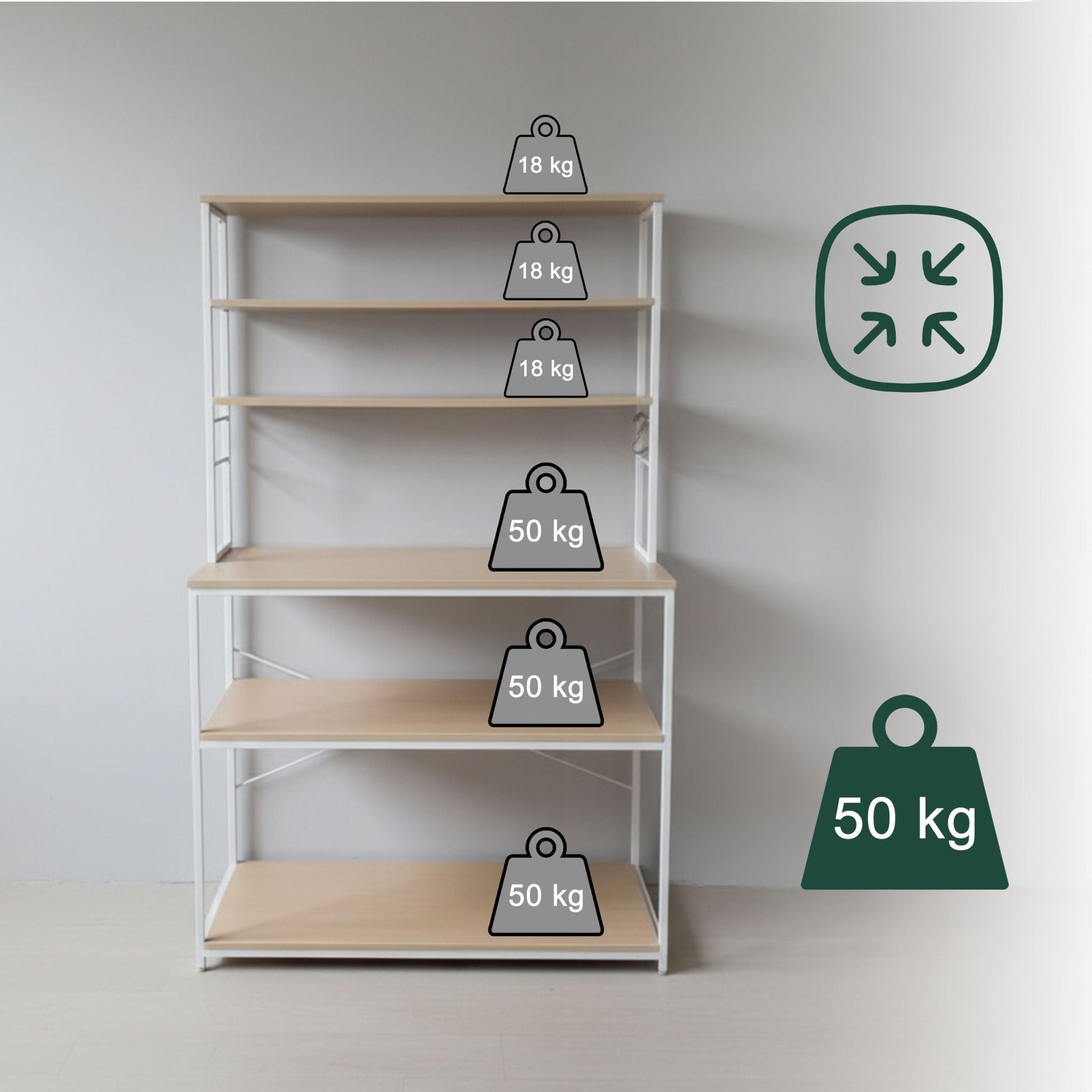 Küchenregal mit Arbeitsplatte Weiss-Hellbraun von Relaxdays