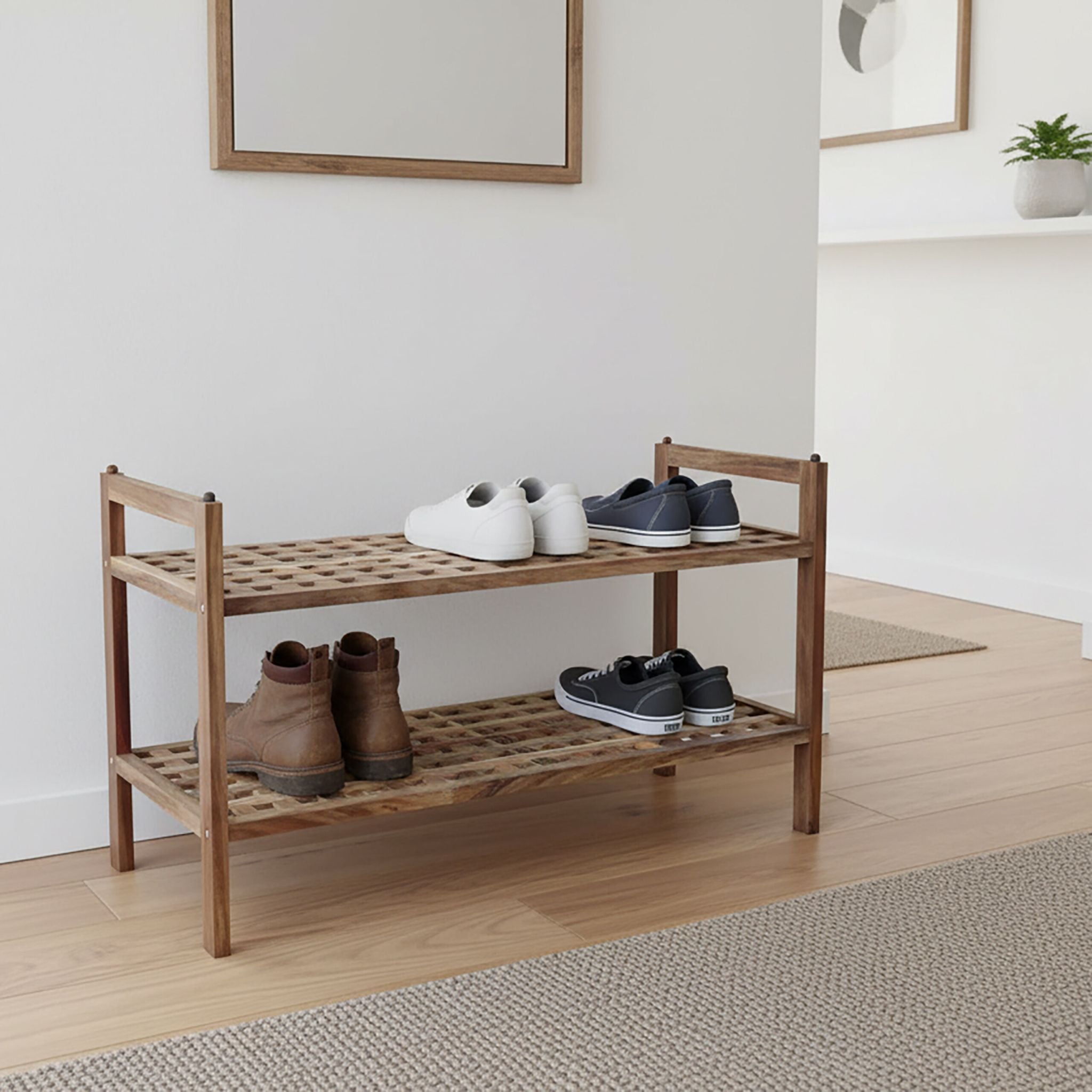 Schuhregal Akazie mit 2 Ebenen Hellbraun von Relaxdays