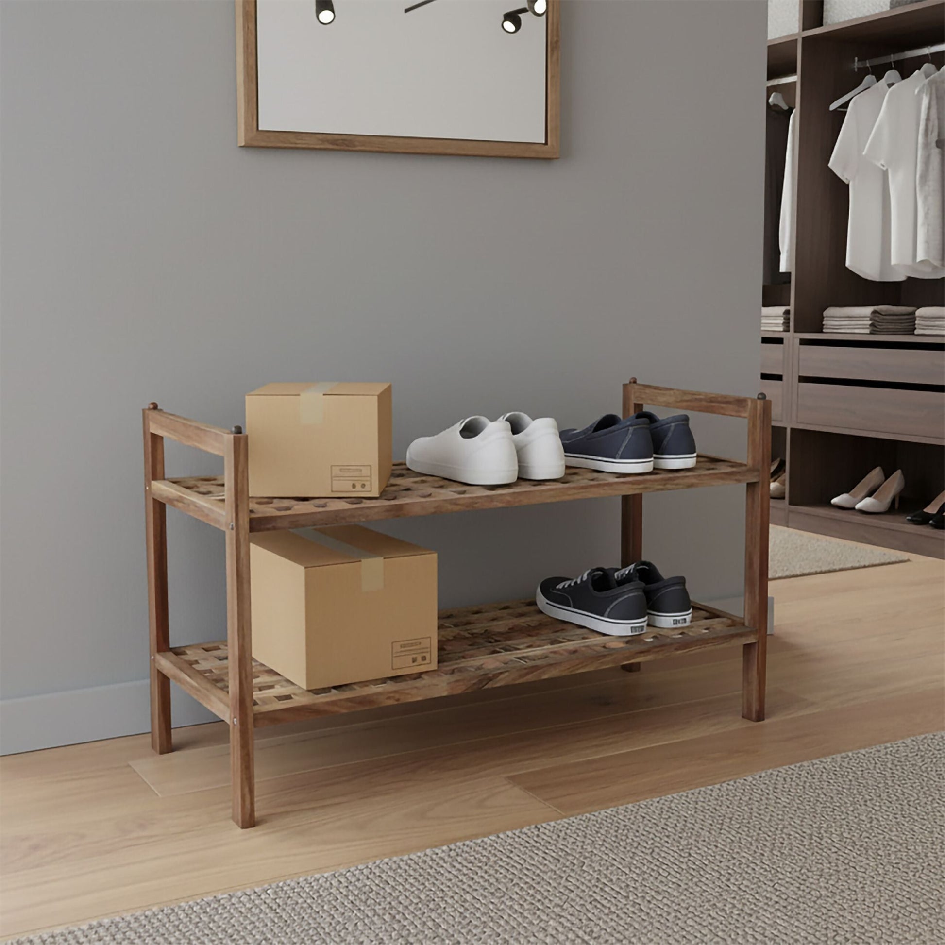 Schuhregal Akazie mit 2 Ebenen Hellbraun von Relaxdays