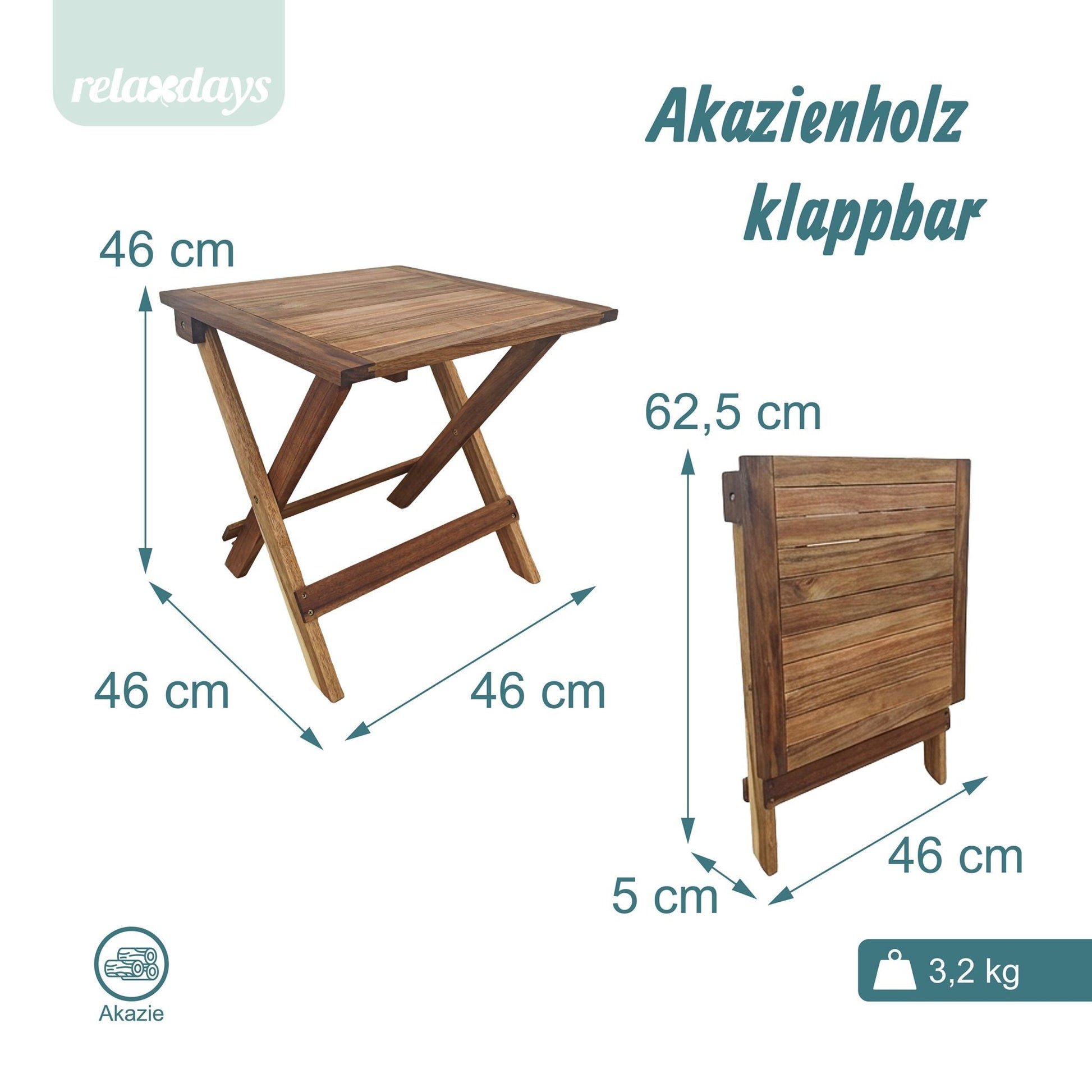 Quadratischer Klapptisch Akazienholz Dunkelbraun von Relaxdays