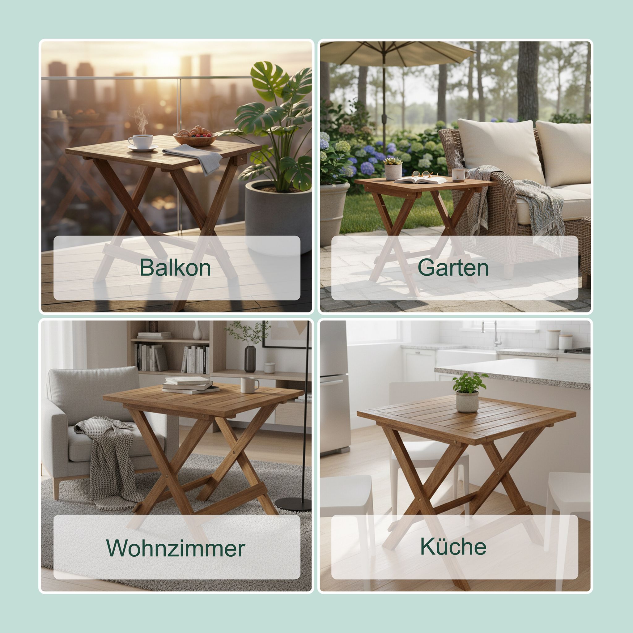 Quadratischer Klapptisch Akazienholz Dunkelbraun von Relaxdays