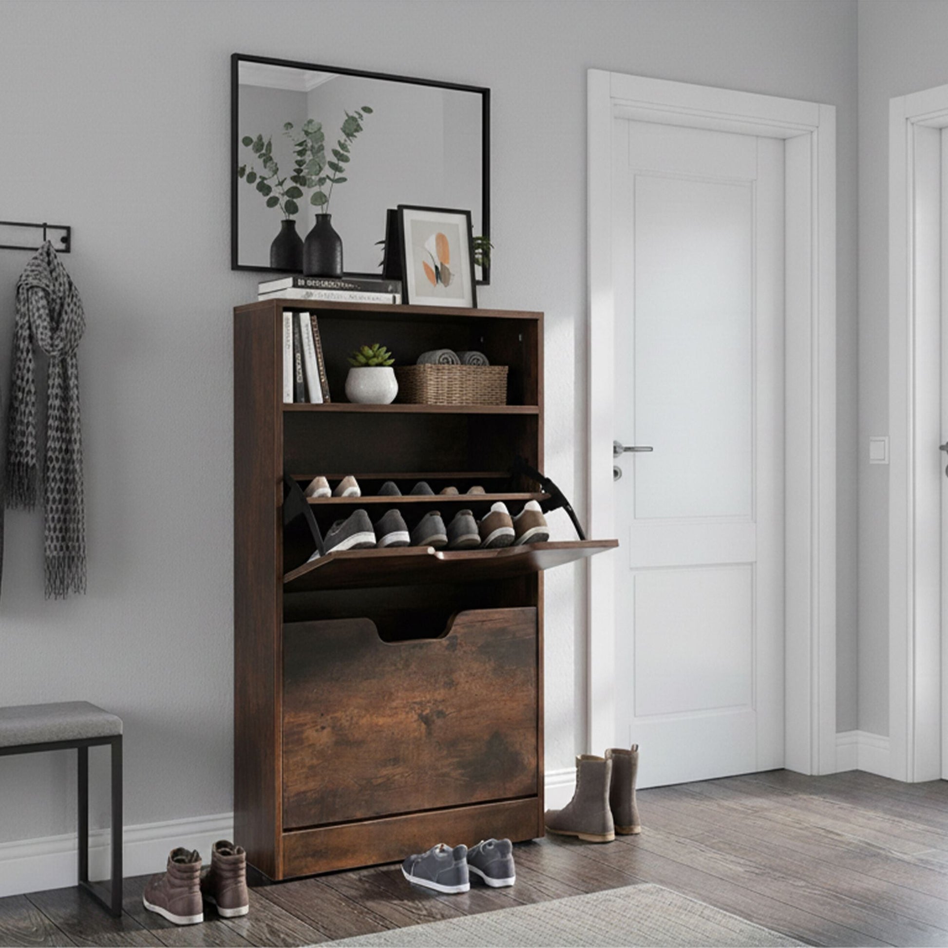 Schuhschrank Kipper mit offenem Fach Dunkelbraun von Relaxdays