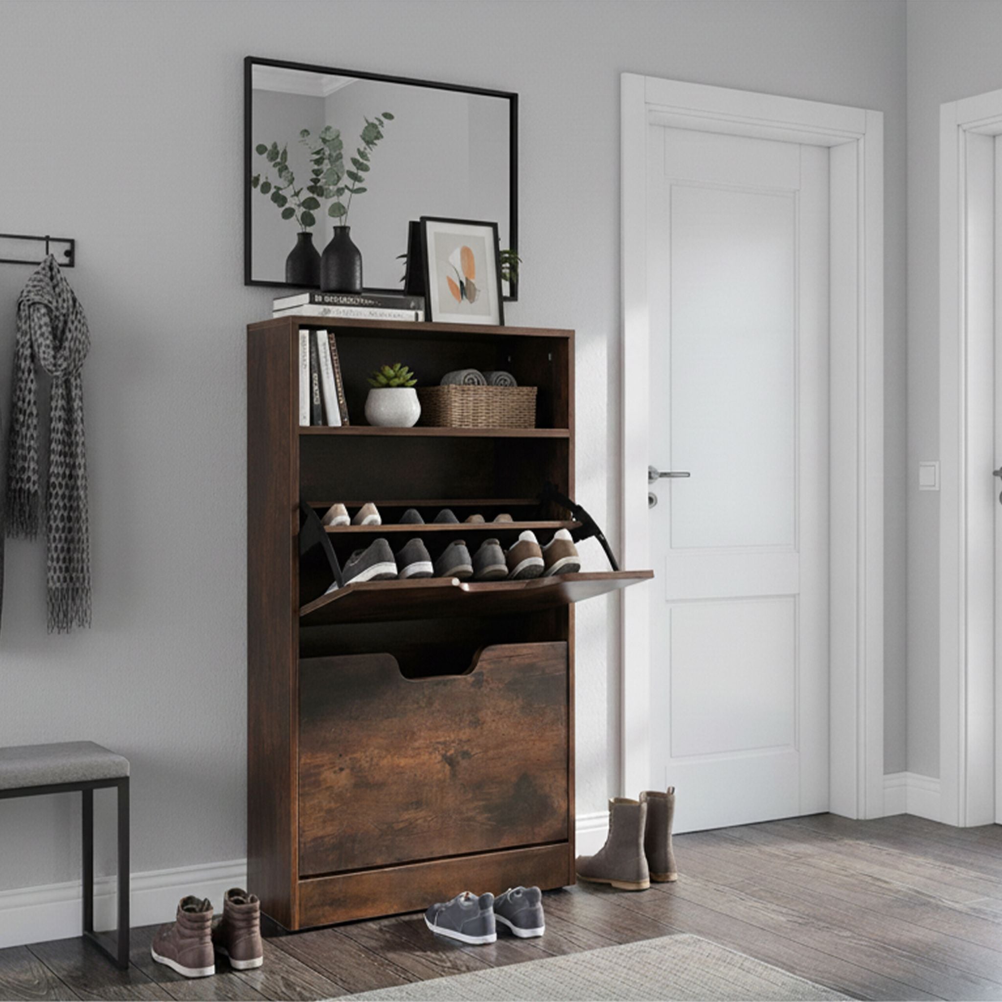 Schuhschrank Kipper mit offenem Fach Dunkelbraun von Relaxdays