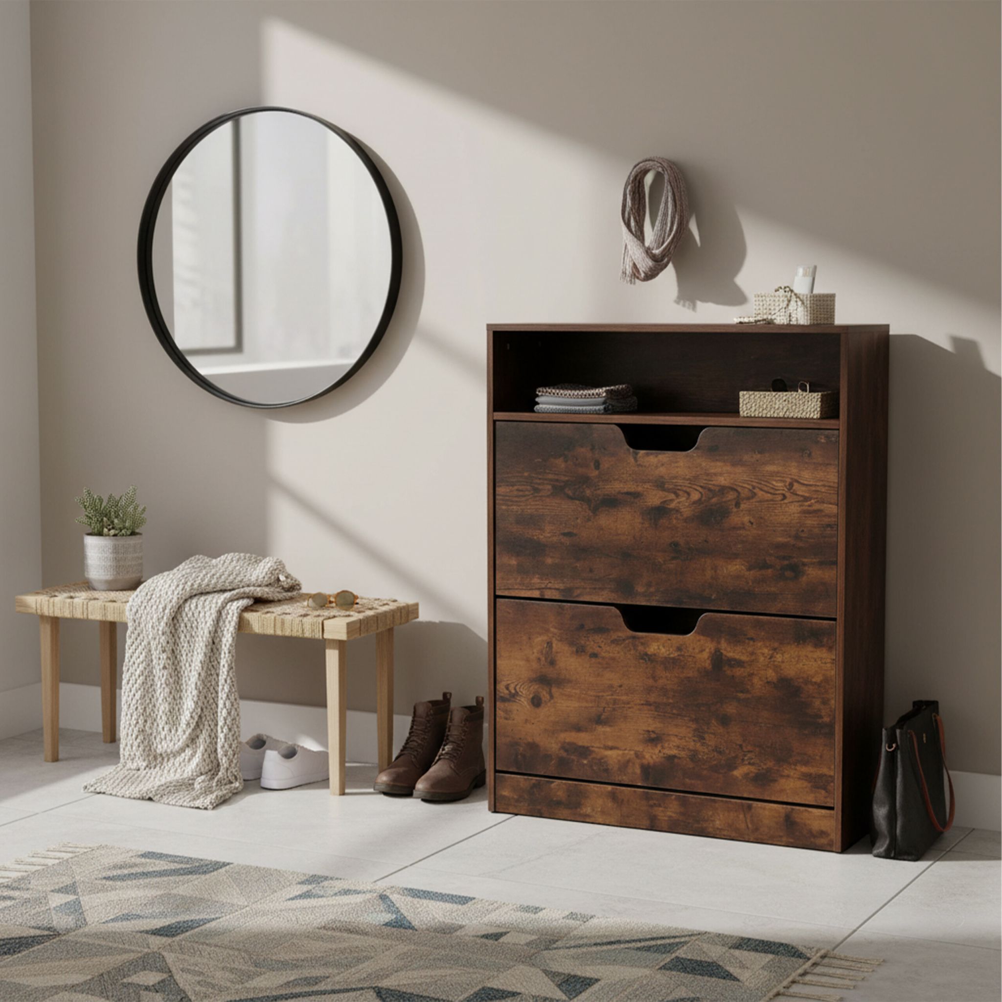 Schuhschrank Kipper mit offenem Fach Dunkelbraun von Relaxdays