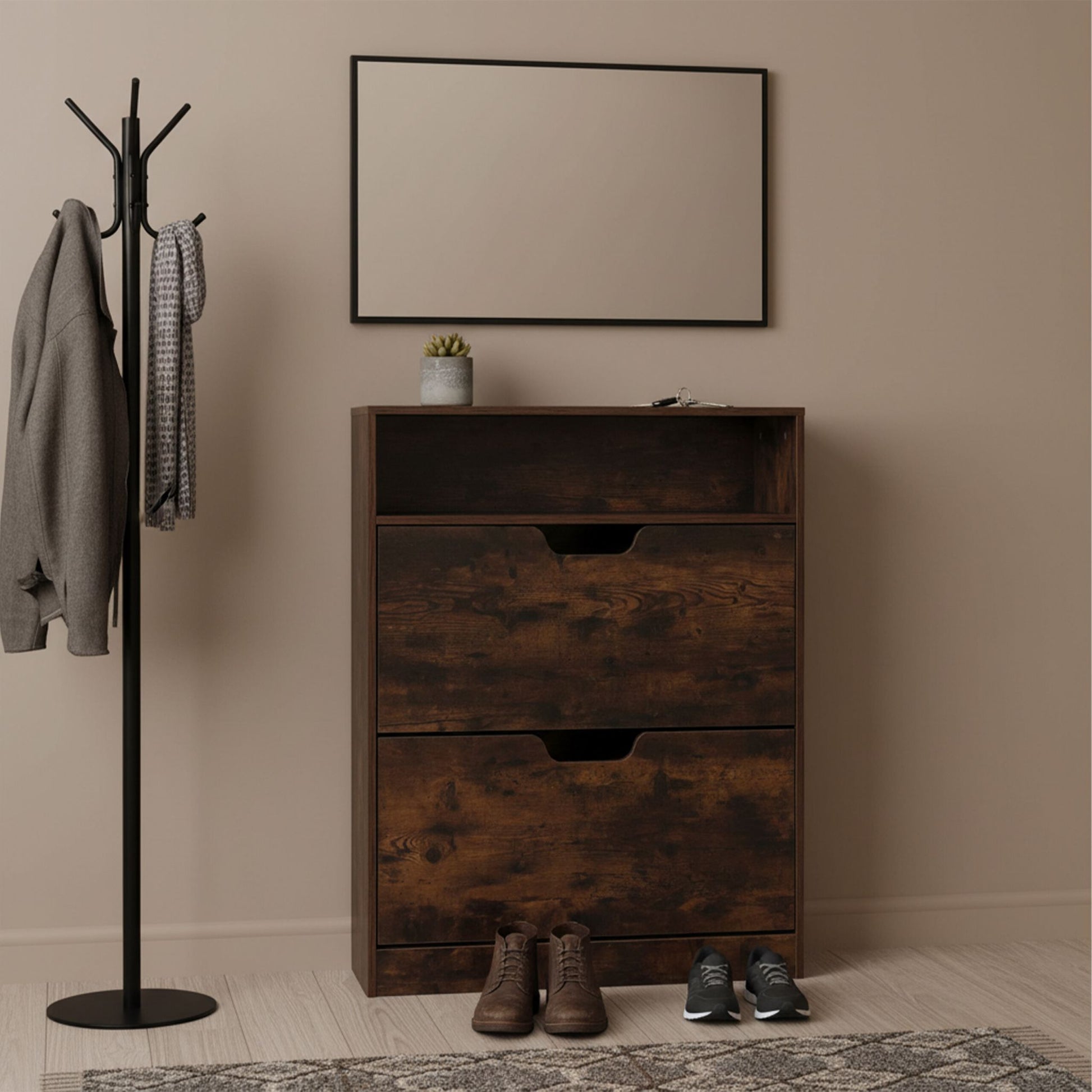 Schuhschrank Kipper mit offenem Fach Dunkelbraun von Relaxdays