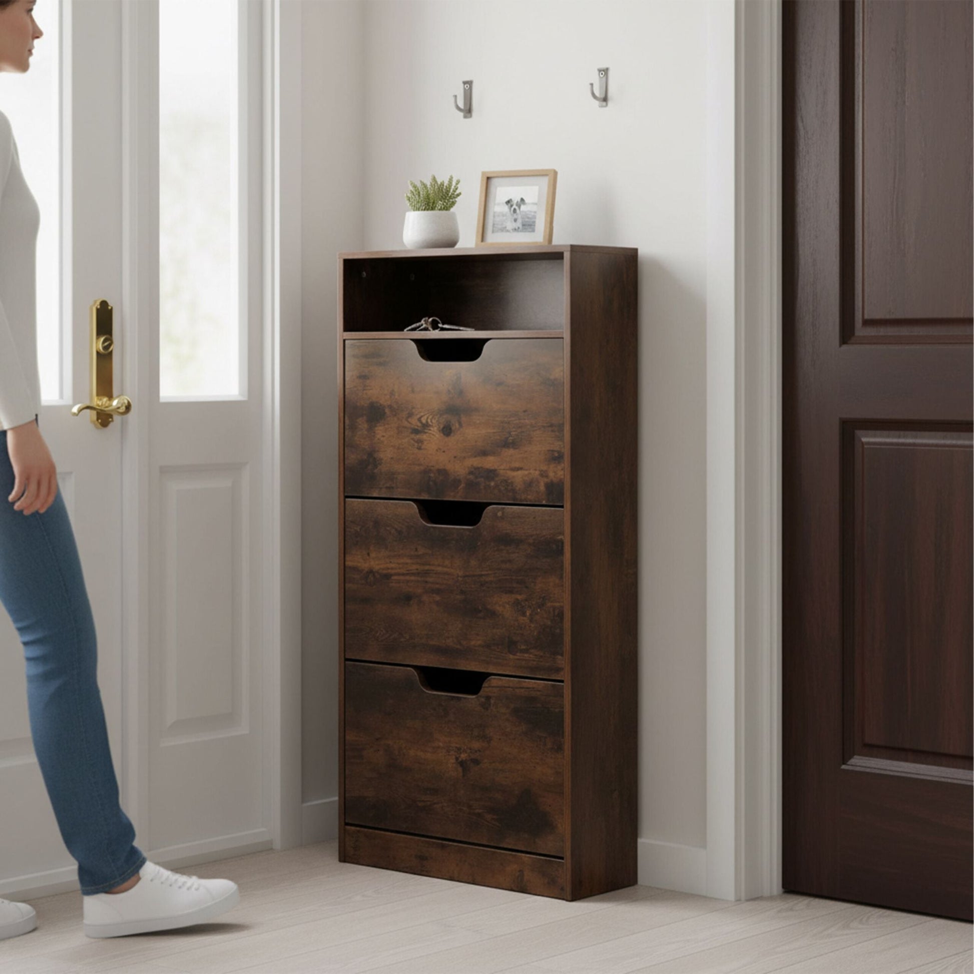 Schuhschrank Kipper mit offenem Fach Braun von Relaxdays