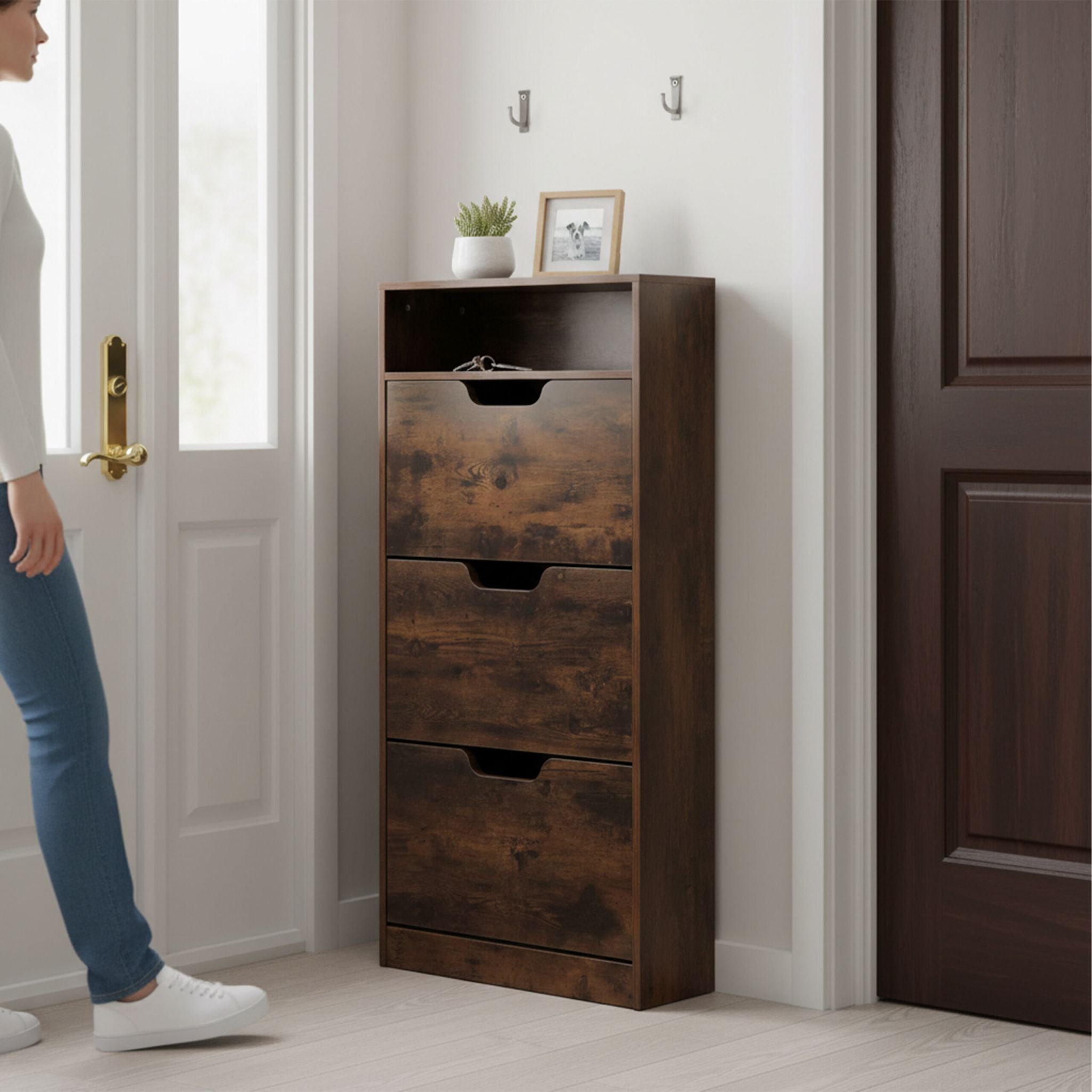 Schuhschrank Kipper mit offenem Fach Braun von Relaxdays