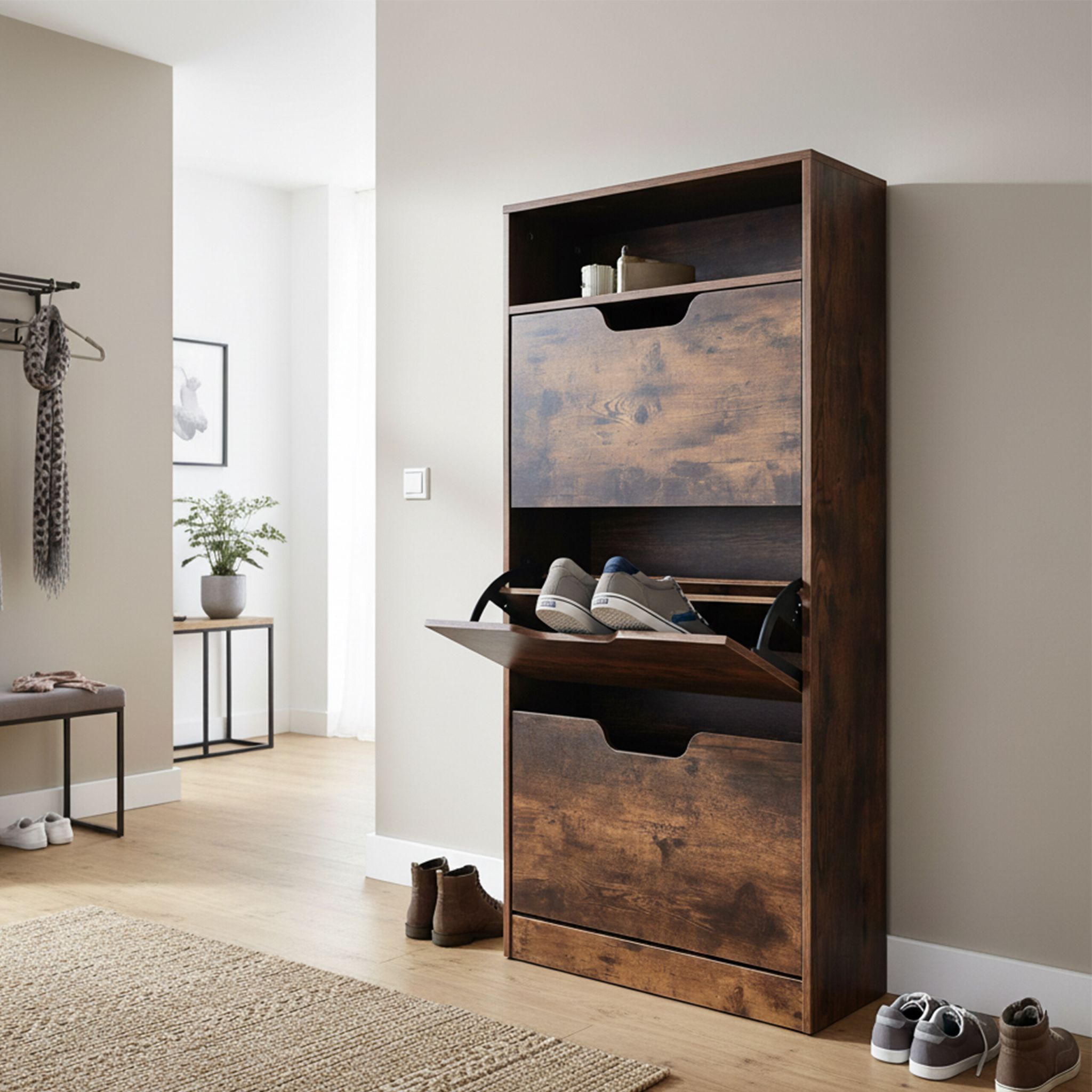 Schuhschrank Kipper mit offenem Fach Braun von Relaxdays