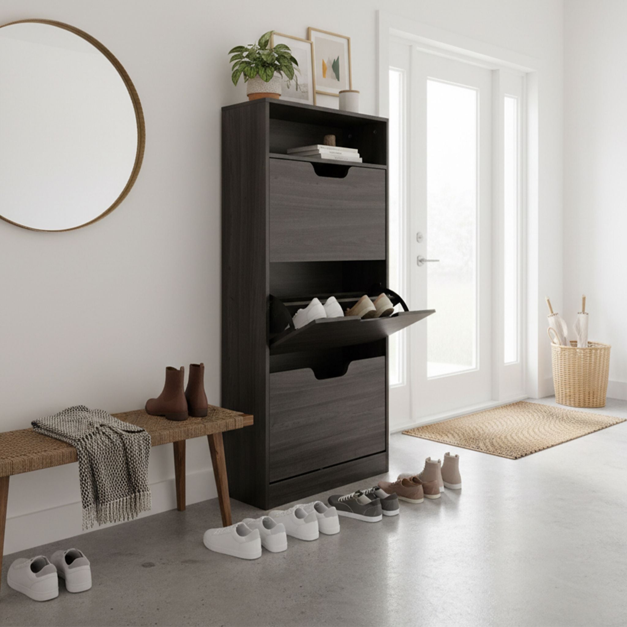 Schuhschrank Kipper mit offenem Fach Grau von Relaxdays