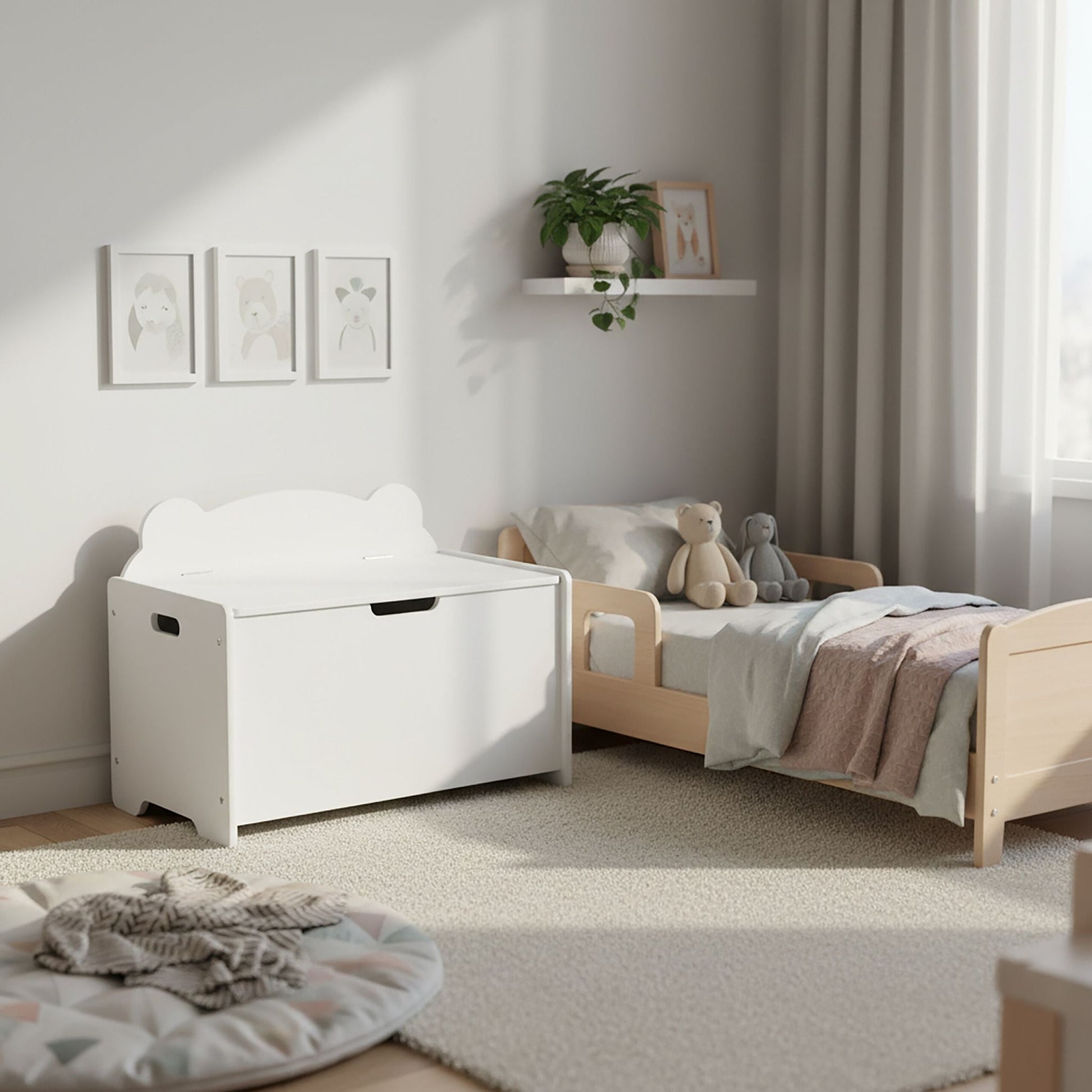 Spielzeugtruhe mit Deckel Bären-Design Weiss von Relaxdays