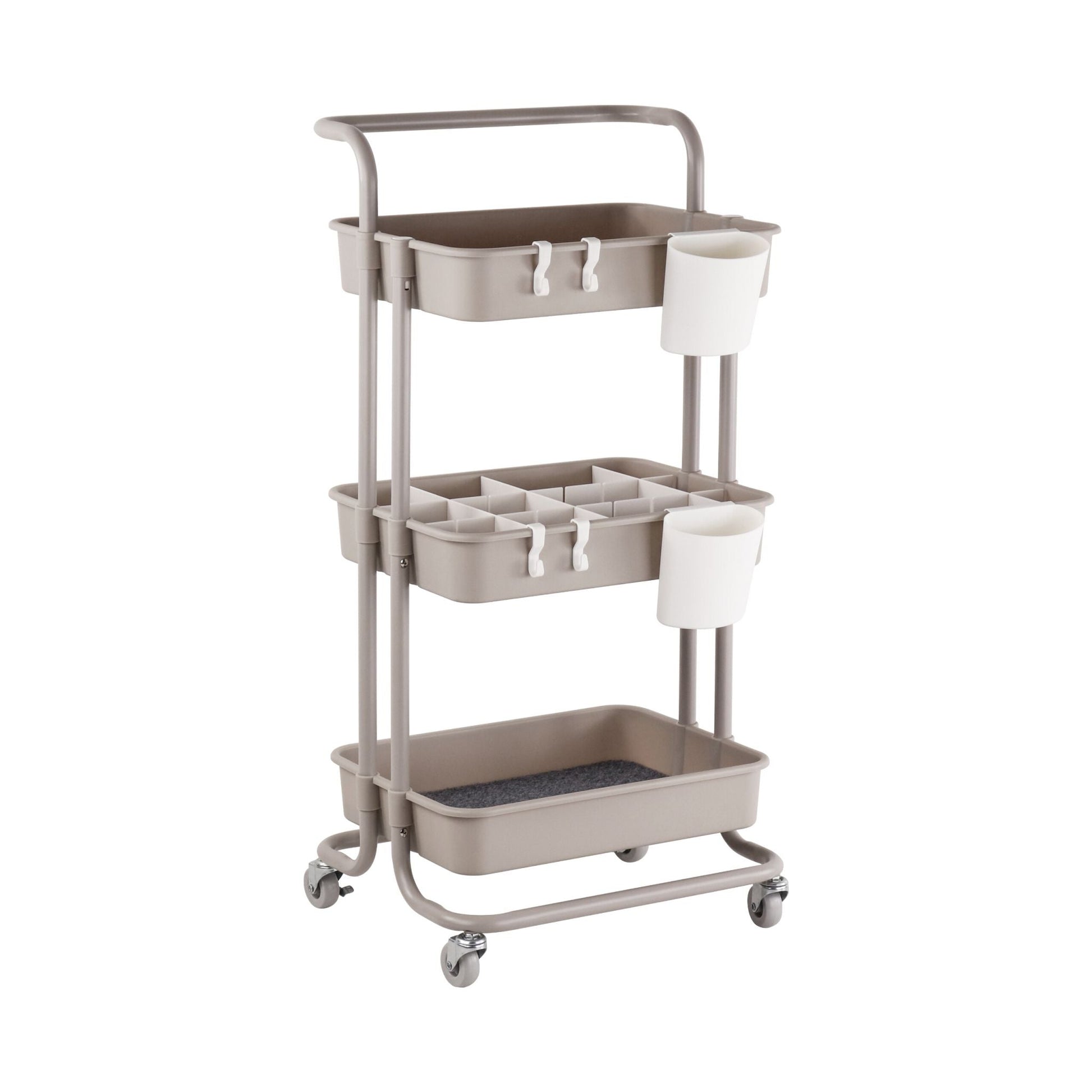 Rollwagen 3 Etagen Beige-Weiss-Grau von Relaxdays