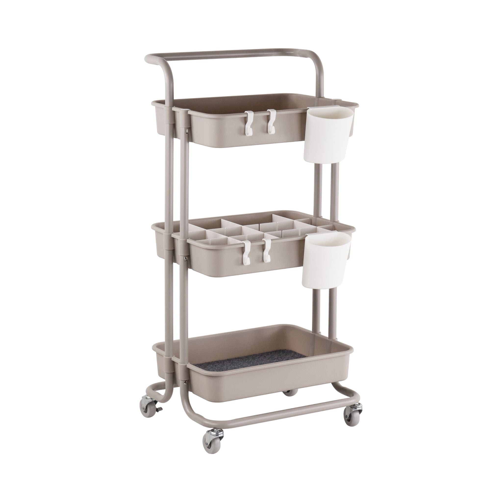 Rollwagen 3 Etagen Beige-Weiss-Grau von Relaxdays