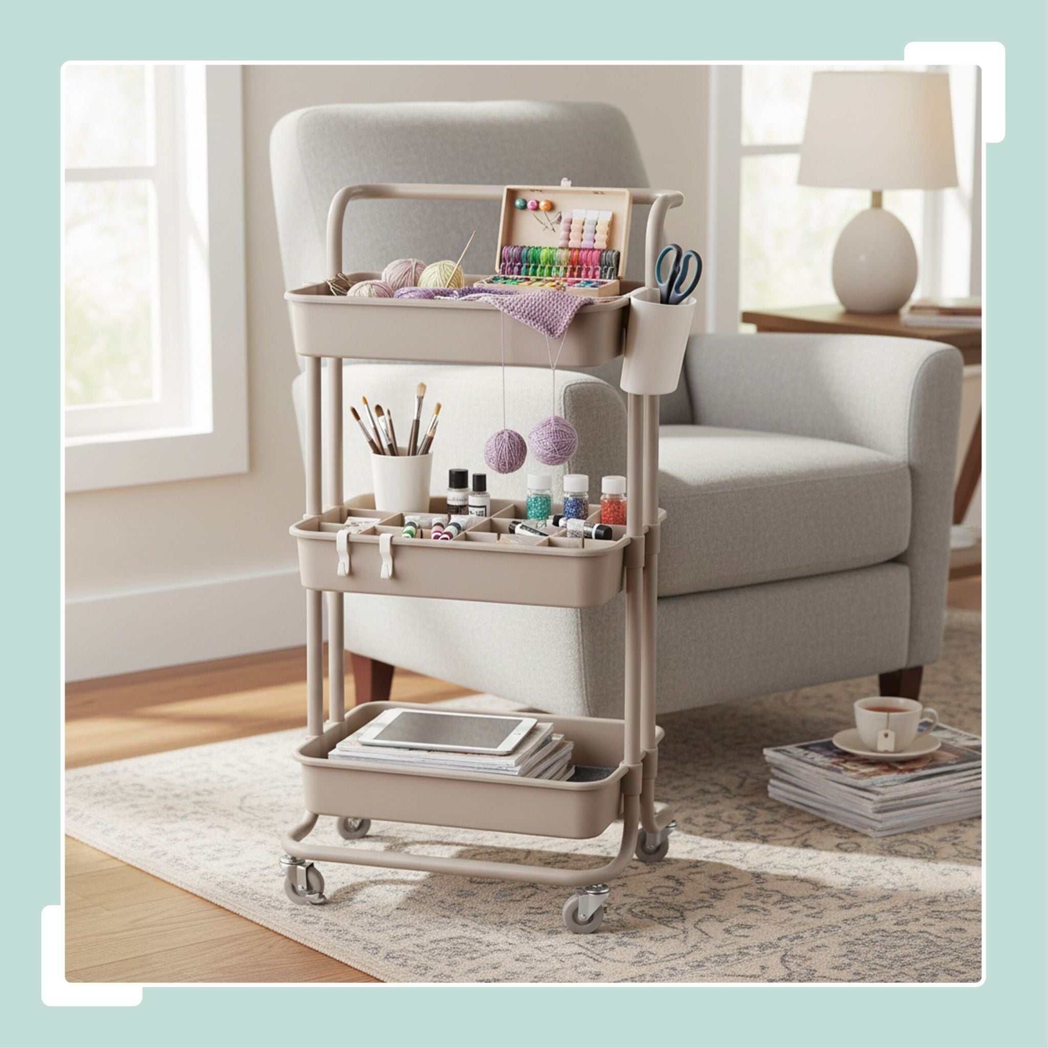 Rollwagen 3 Etagen Beige-Weiss-Grau von Relaxdays