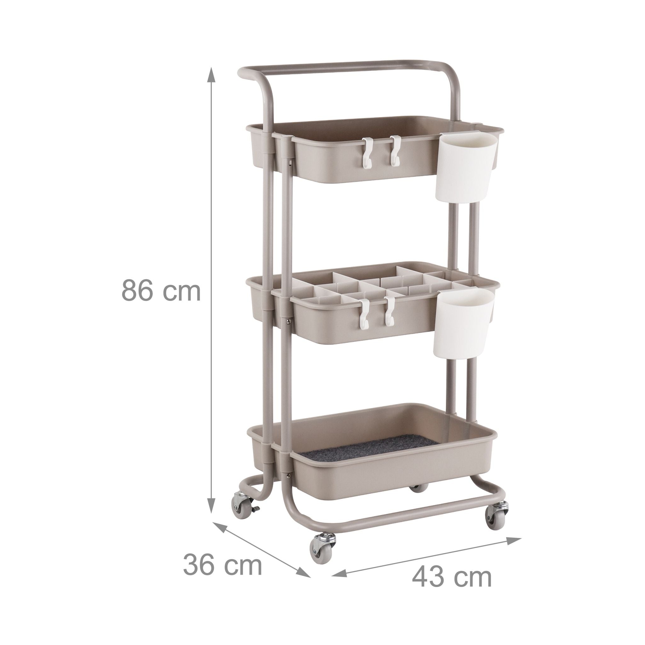 Rollwagen 3 Etagen Beige-Weiss-Grau von Relaxdays