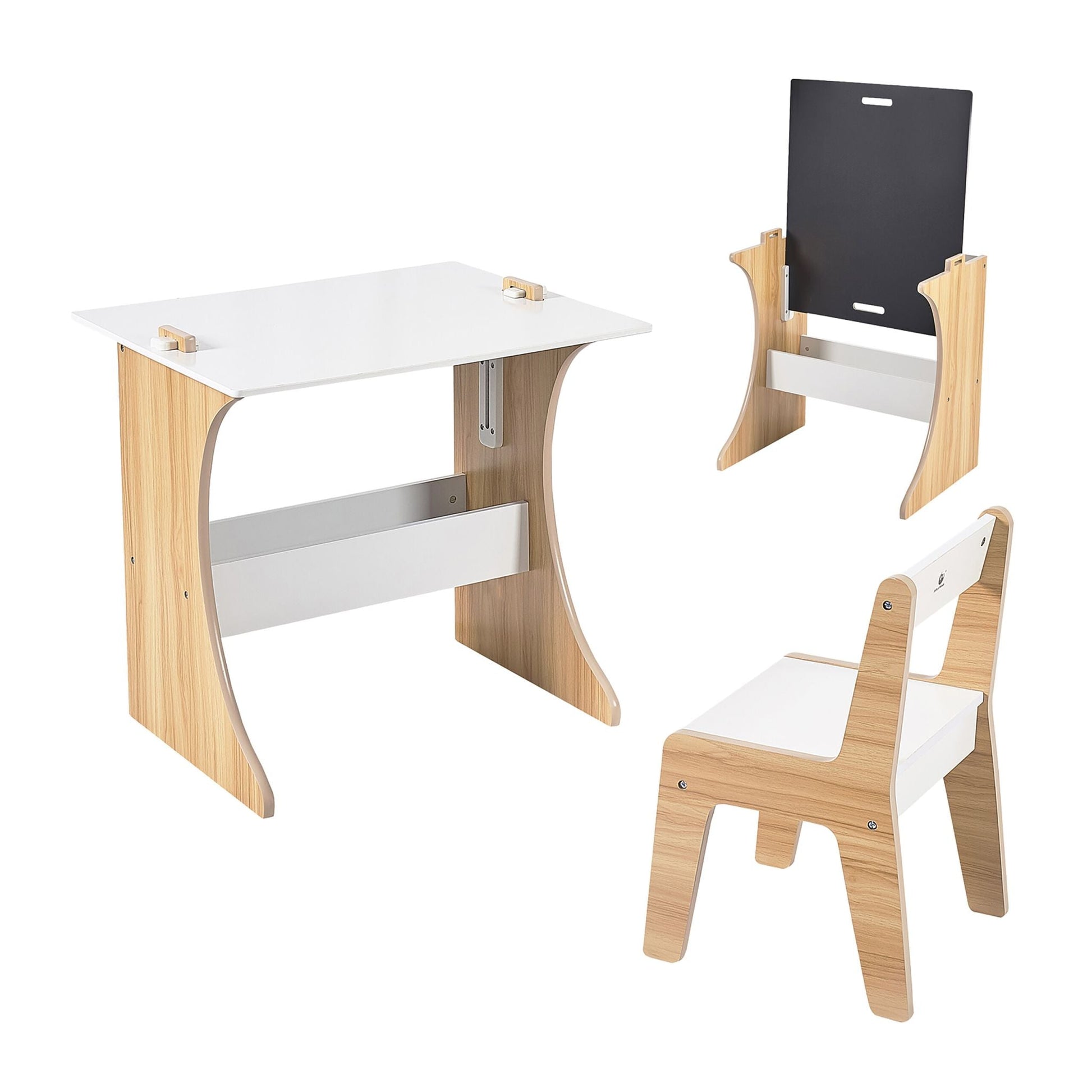Kindersitzgruppe mit Tafel 2tlg. Weiss-Hellbraun-Schwarz von Relaxdays