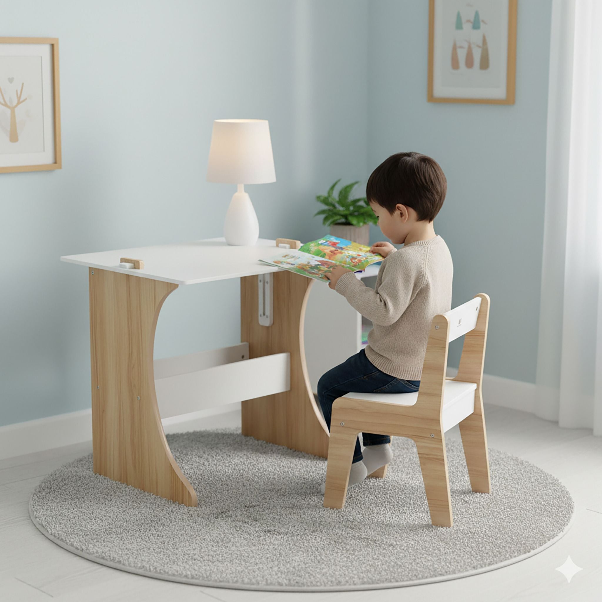 Kindersitzgruppe mit Tafel 2tlg. Weiss-Hellbraun-Schwarz von Relaxdays
